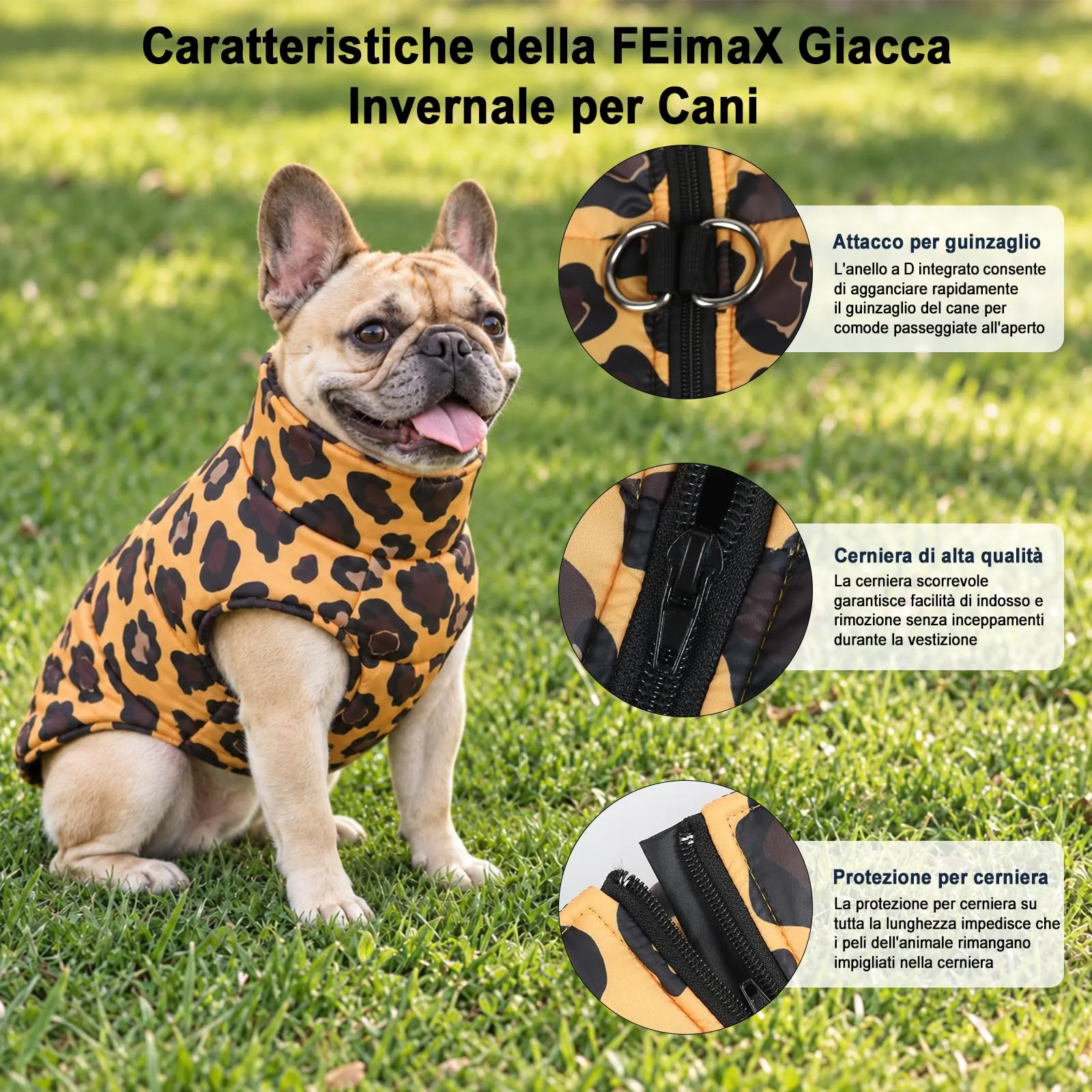 FEimaX Cappotto per Cani e Gatti Impermeabile e Antivento Invernale in Poliestere e Cotone - immagine 3