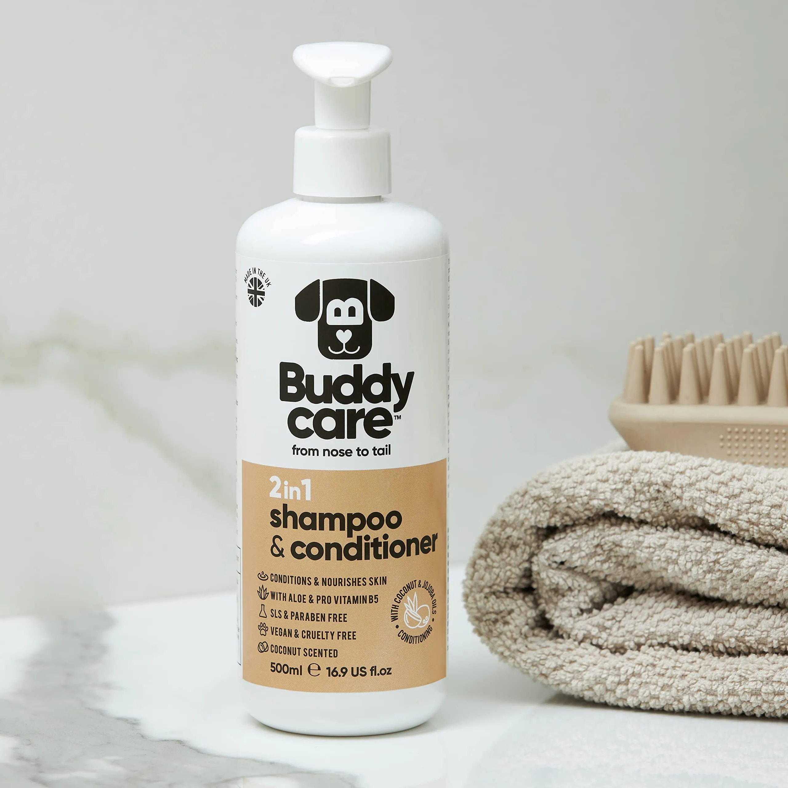 Buddycare Shampoo e Balsamo 2 in 1 per Cani al Cocco con Aloe Vera e Pro Vitamina B5, 500 ml - immagine 8