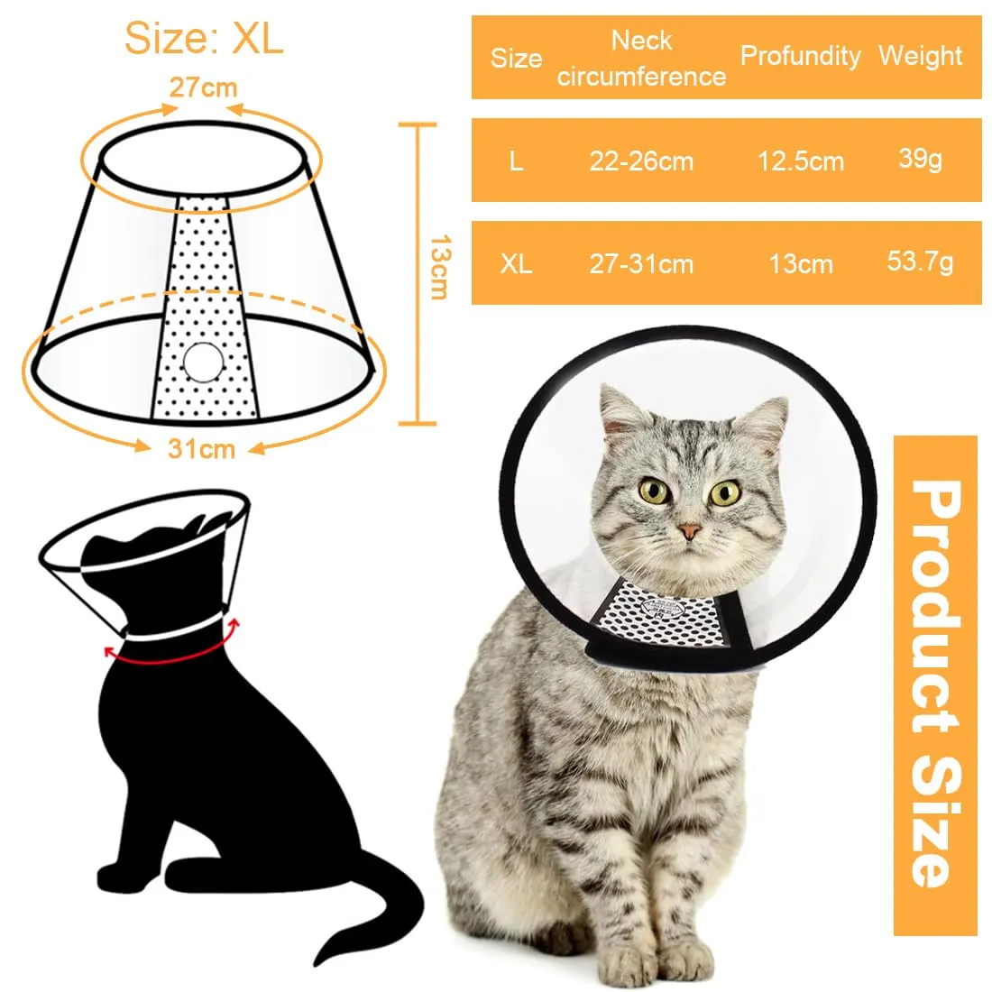 AFCJLTO Cône Collerette en Plastique Protecteur de Cou Réglable Anti-Morsure pour chats et petits chiens (27-31cm) - immagine 6