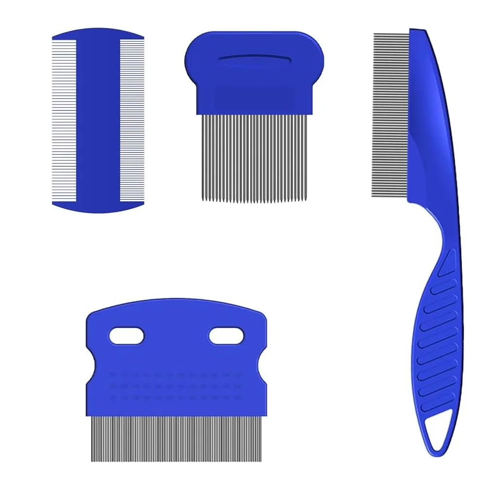 Lmyzcbzl Set di 4 pettini per pidocchi e pulci in plastica e acciaio inox - immagine 1