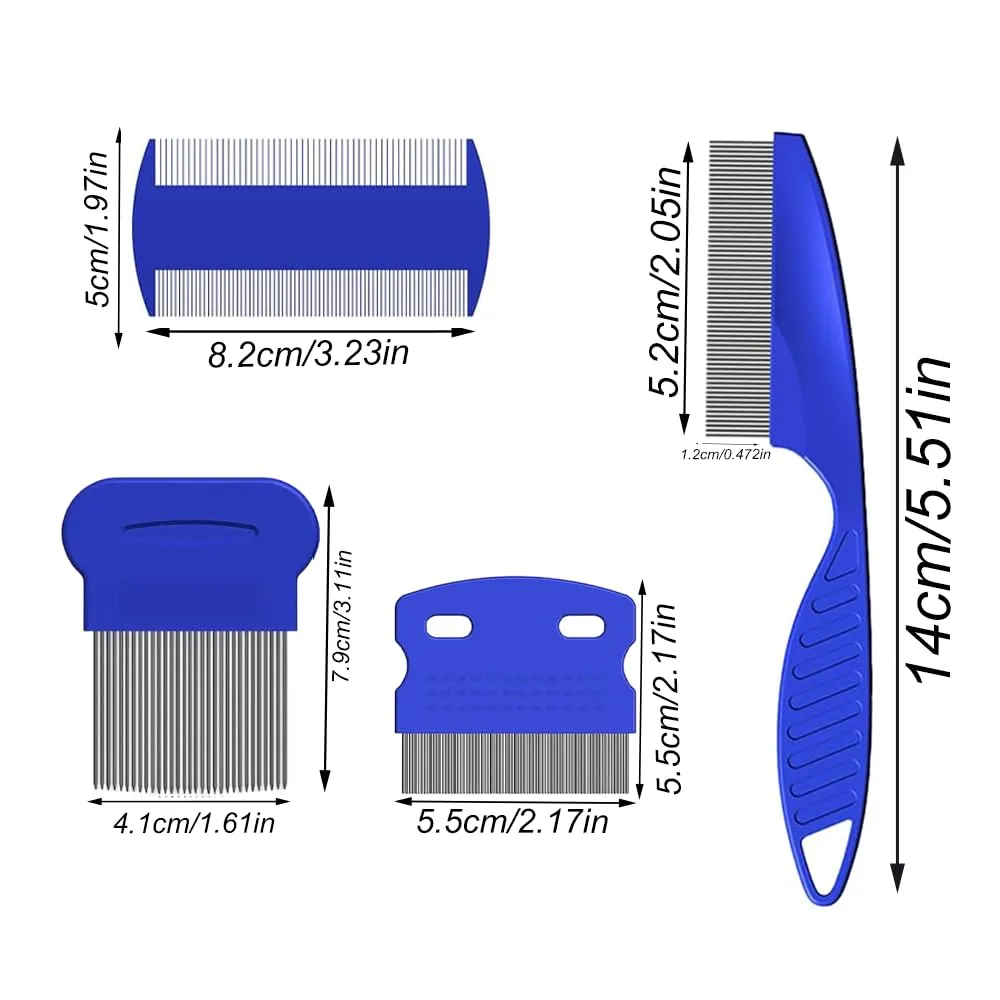 Lmyzcbzl Set di 4 pettini per pidocchi e pulci in plastica e acciaio inox - immagine 2