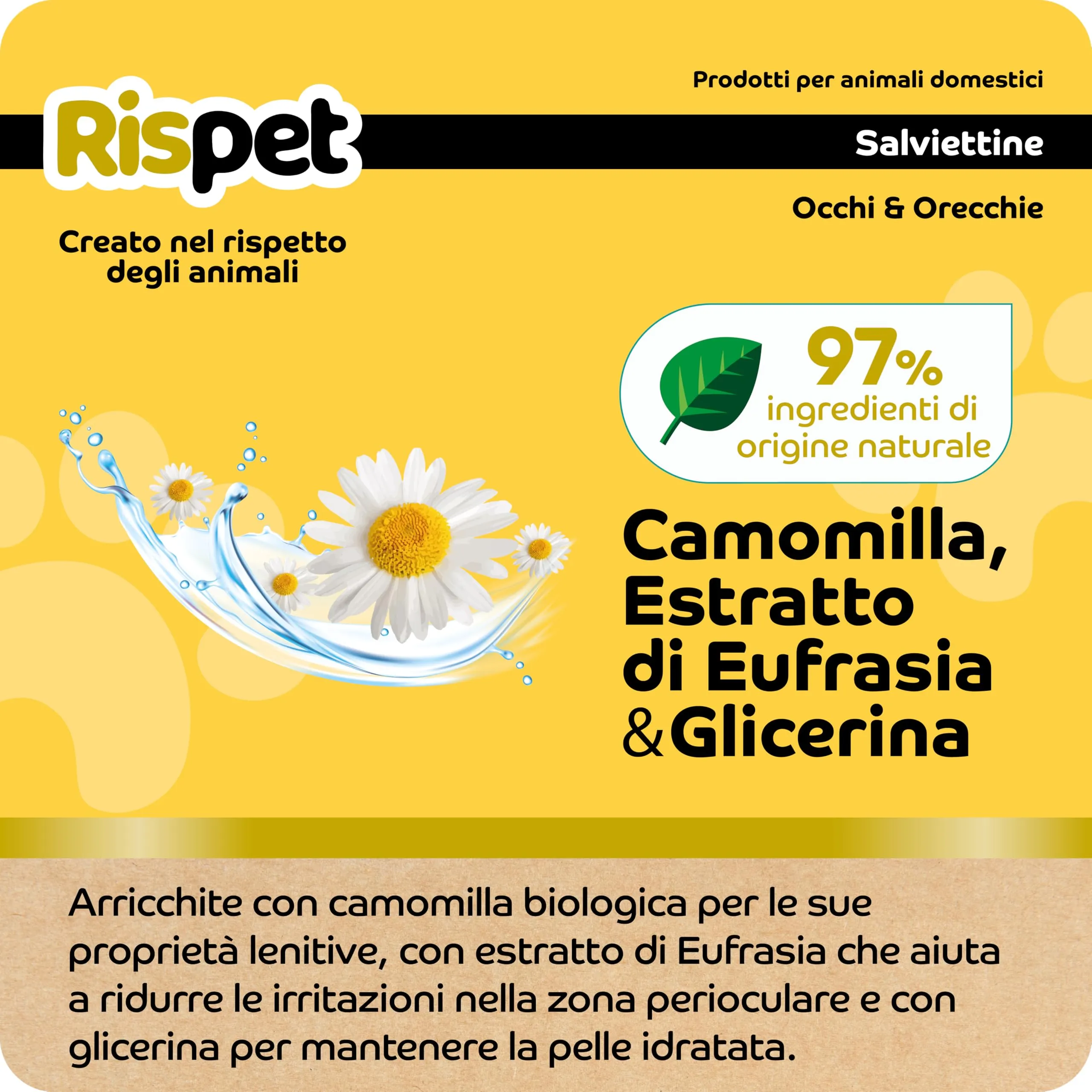 Rispet Salviette per Cani e Gatti con Estratto Biologico di Camomilla, 12 Salviettine - immagine 3