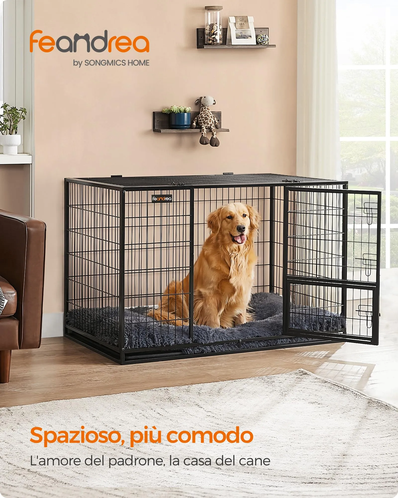 Feandrea Gabbia per Cani XXL, 122 x 75,5 x 80,5 cm, Doppia Porta Rimovibile, Nero PPD003B01 - immagine 2