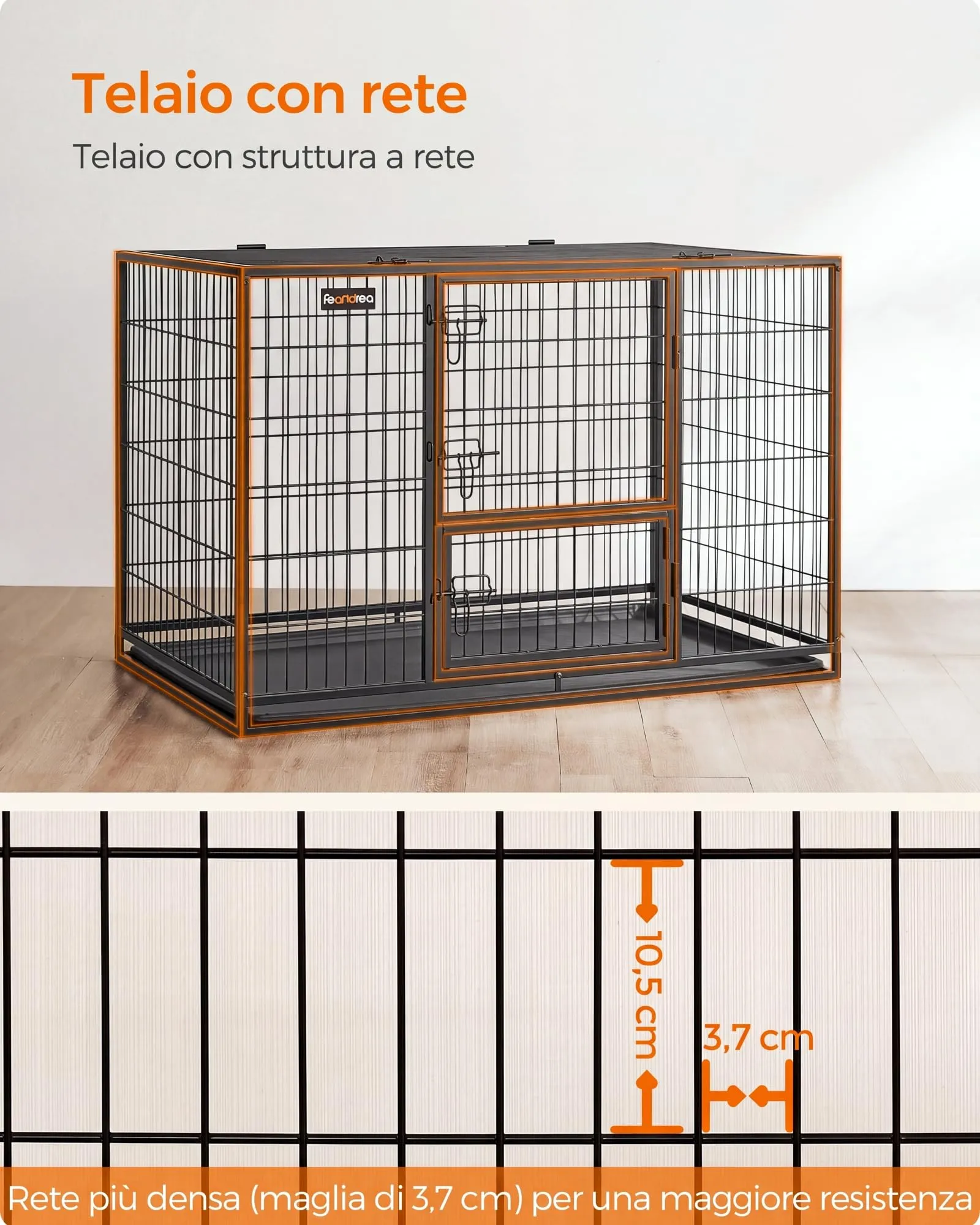 Feandrea Gabbia per Cani XXL, 122 x 75,5 x 80,5 cm, Doppia Porta Rimovibile, Nero PPD003B01 - immagine 3