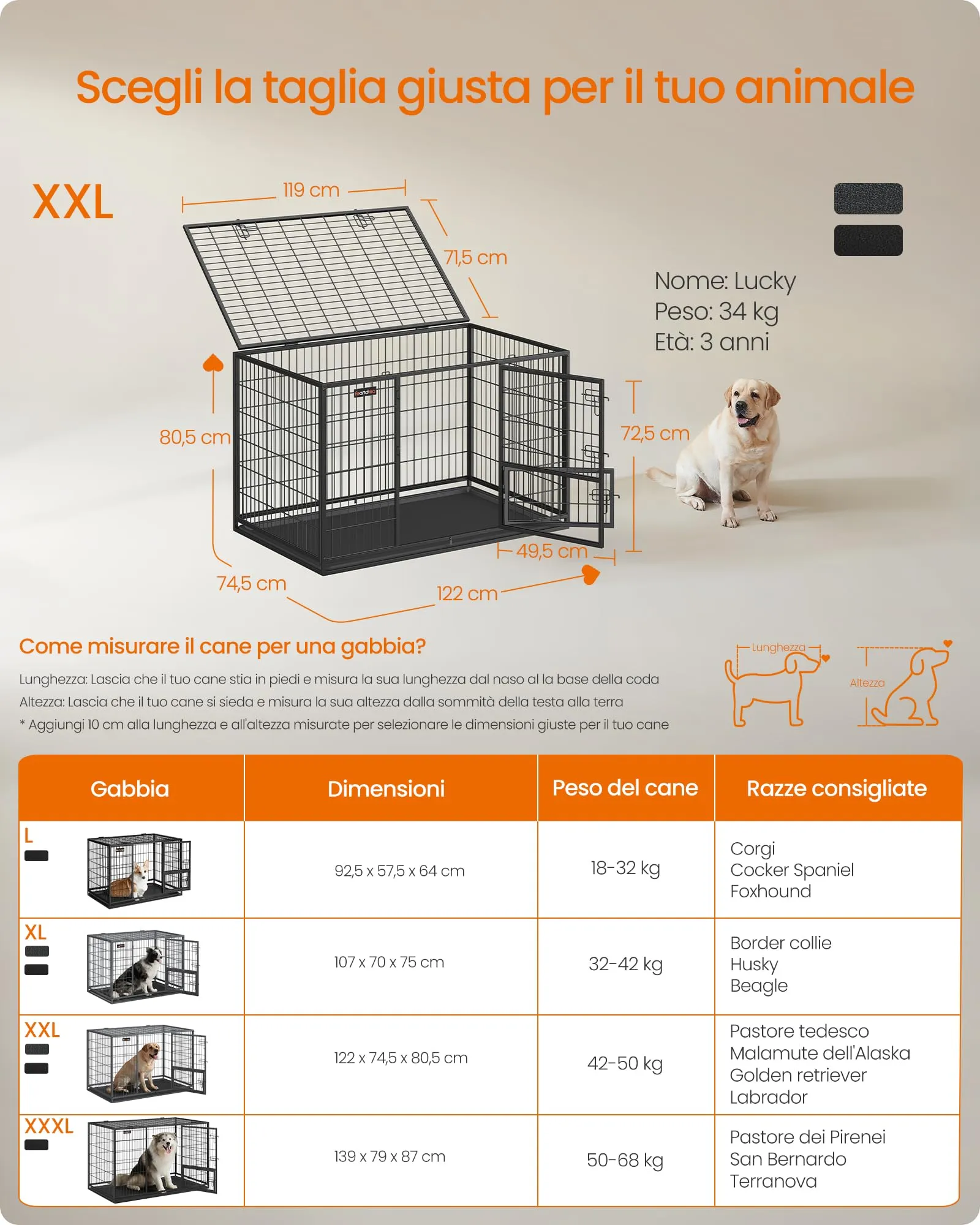 Feandrea Gabbia per Cani XXL, 122 x 75,5 x 80,5 cm, Doppia Porta Rimovibile, Nero PPD003B01 - immagine 4