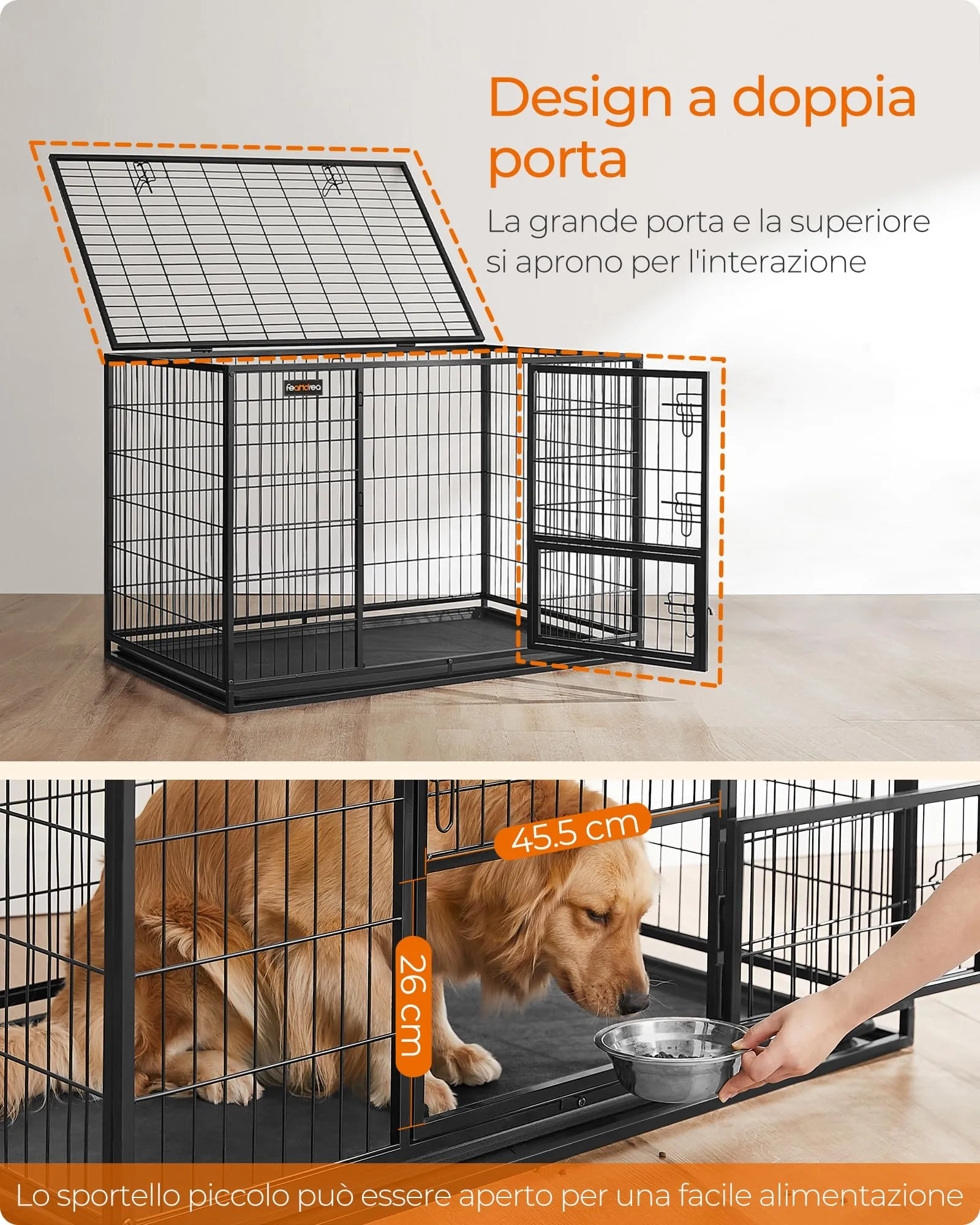 Feandrea Gabbia per Cani XXL, 122 x 75,5 x 80,5 cm, Doppia Porta Rimovibile, Nero PPD003B01 - immagine 6