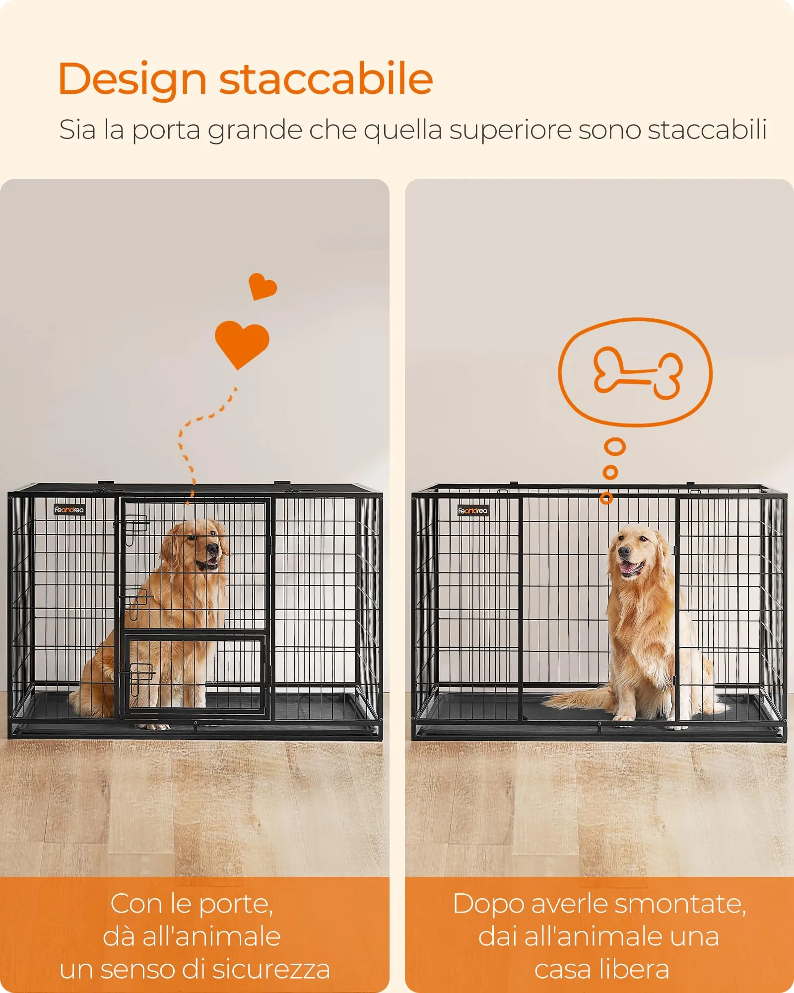Feandrea Gabbia per Cani XXL, 122 x 75,5 x 80,5 cm, Doppia Porta Rimovibile, Nero PPD003B01 - immagine 7