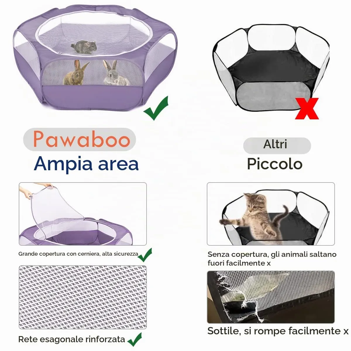 Pawaboo Recinto per piccoli animali con zip, Viola - immagine 3