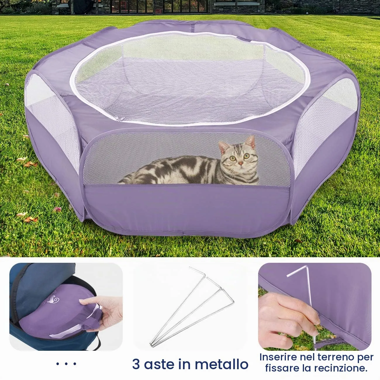 Pawaboo Recinto per piccoli animali con zip, Viola - immagine 5
