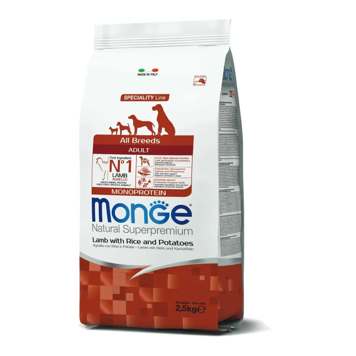 Monge All Breeds Adult Lamb, Rice and Potatoes Dog Food, Medium Breed, 2.5 kg - immagine 1