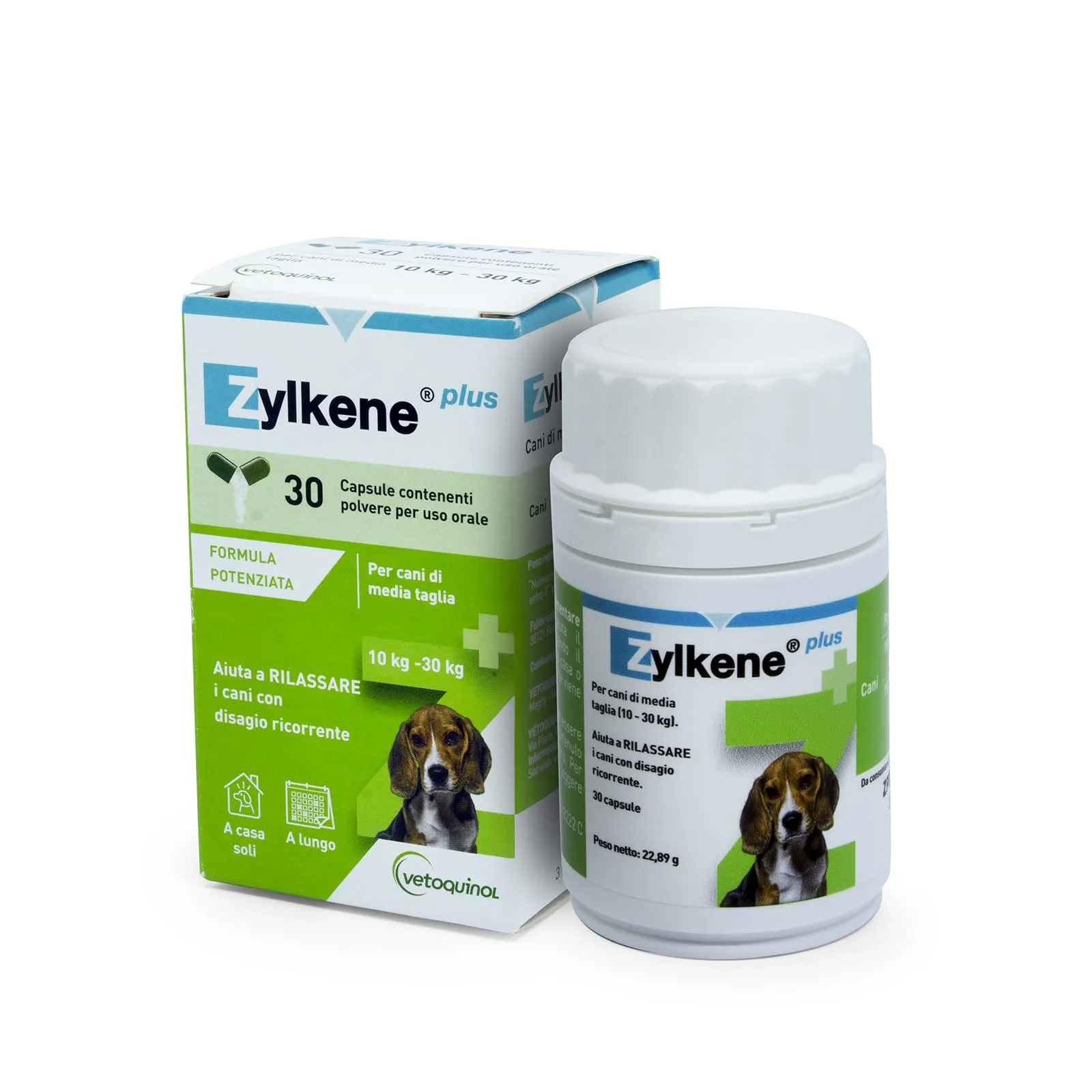Vetoquinol Zylkene Plus Mangime Complementare per Cani 10-30 kg, 225 mg, 30 capsule - immagine 1