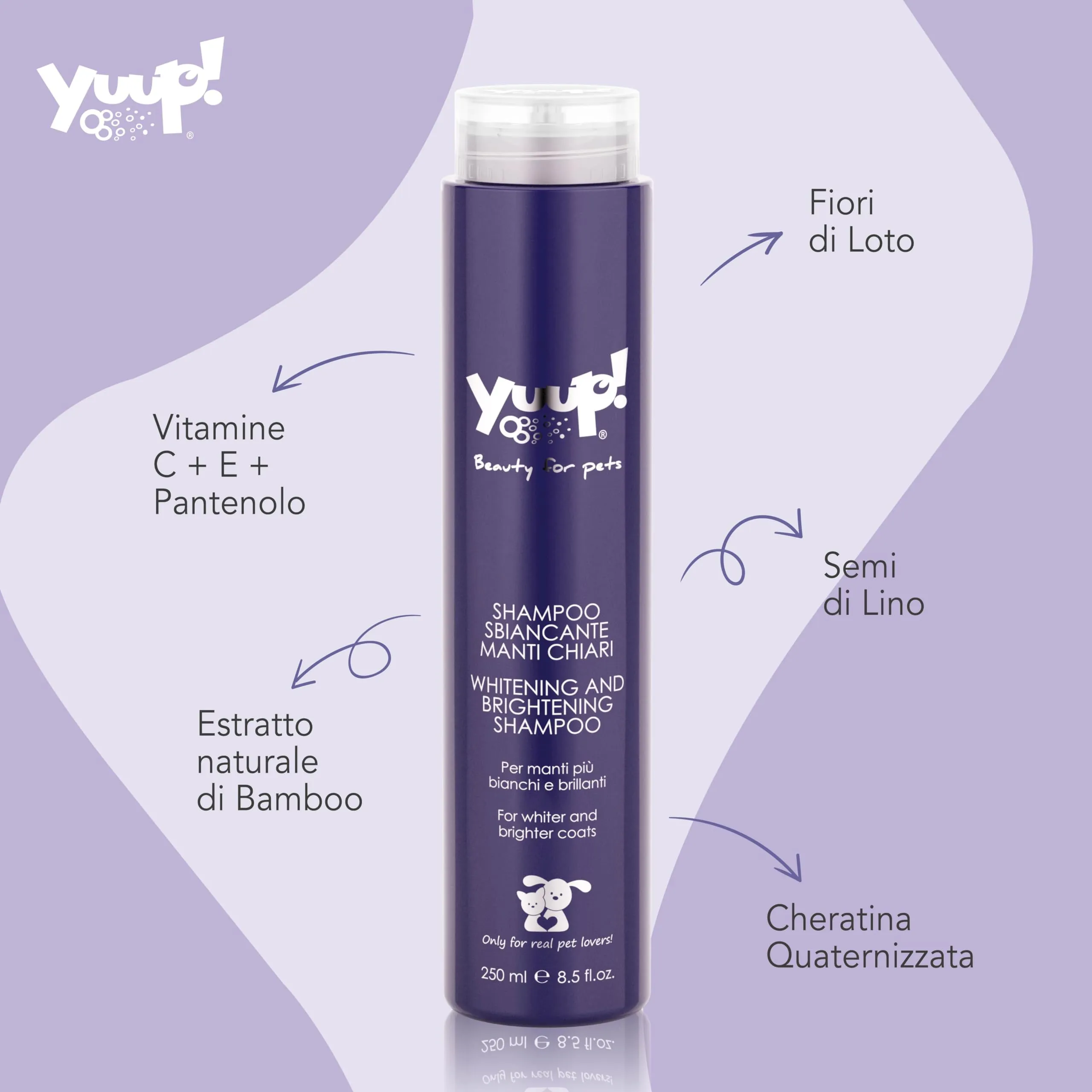 Yuup Kit Manti Chiari - Shampoo Sbiancante, Balsamo Districante e Pink Velvet per Cani e Gatti - immagine 6