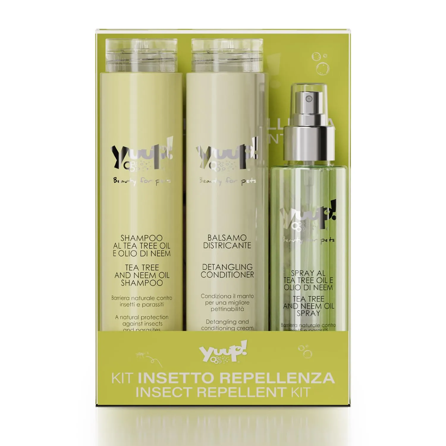 Yuup Kit Insetto Repellenza - Shampoo, Balsamo Districante e Spray al Tea Tree Oil e Olio di Neem per Cani e Gatti - immagine 1