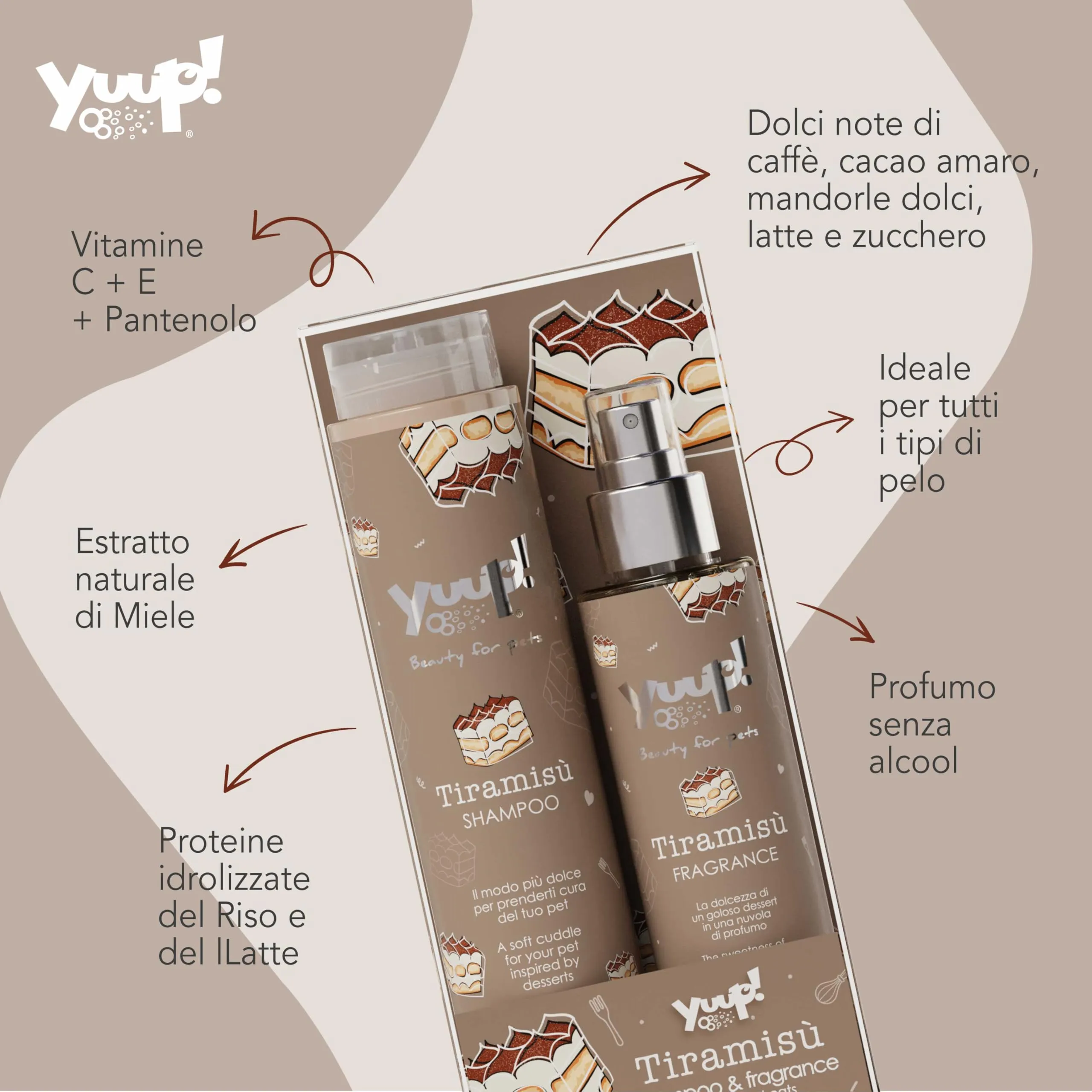 Yuup Tiramisù Duo Kit per Cani e Gatti, Shampoo 250ml e Fragranza 150ml - immagine 2