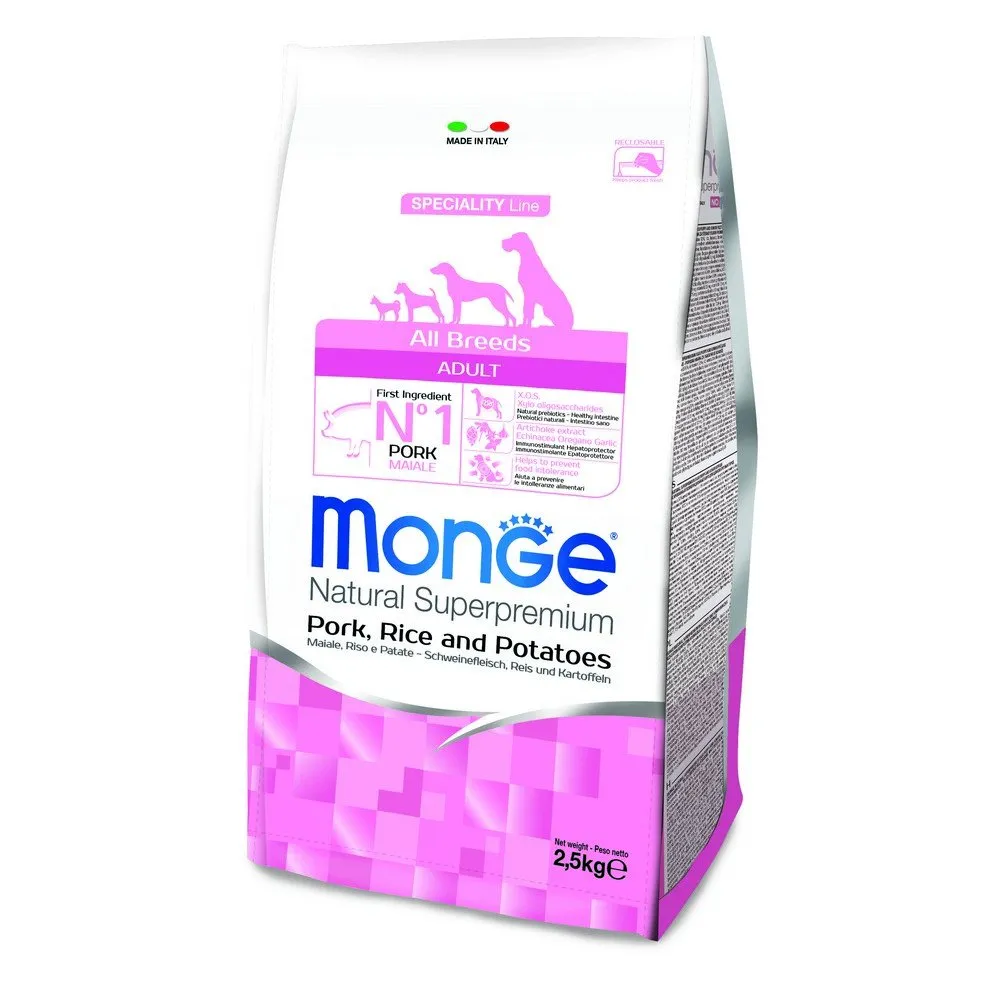 Monge Natural Superpremium Adult Dog Food Pork, Rice and Potatoes, 2.5 kg - immagine 1