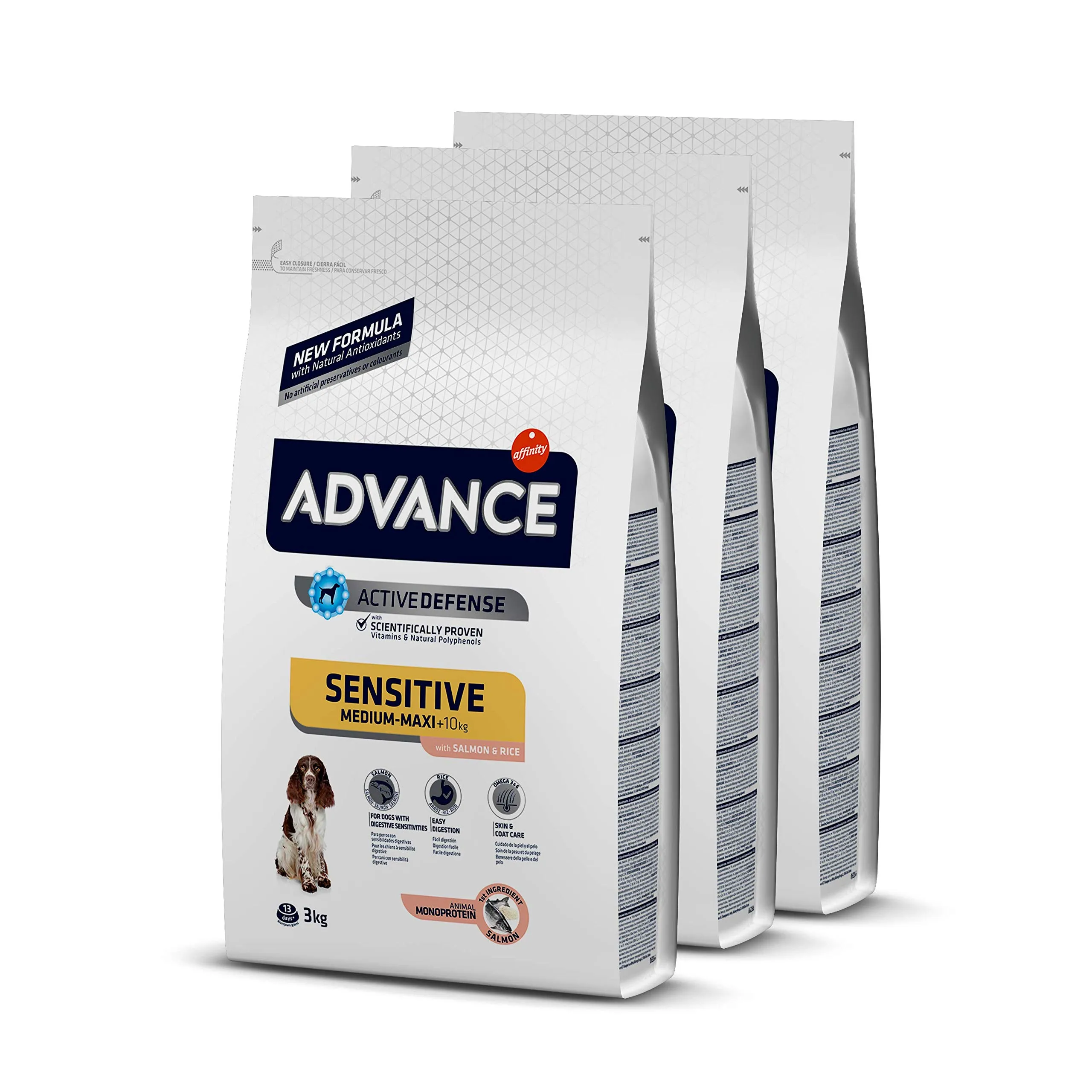 Advance Sensitive Medium-Maxi Dog Food for Digestive Sensitivity and Skin Symptoms with Salmon, 3 x 3kg (Total 9kg) - immagine 1