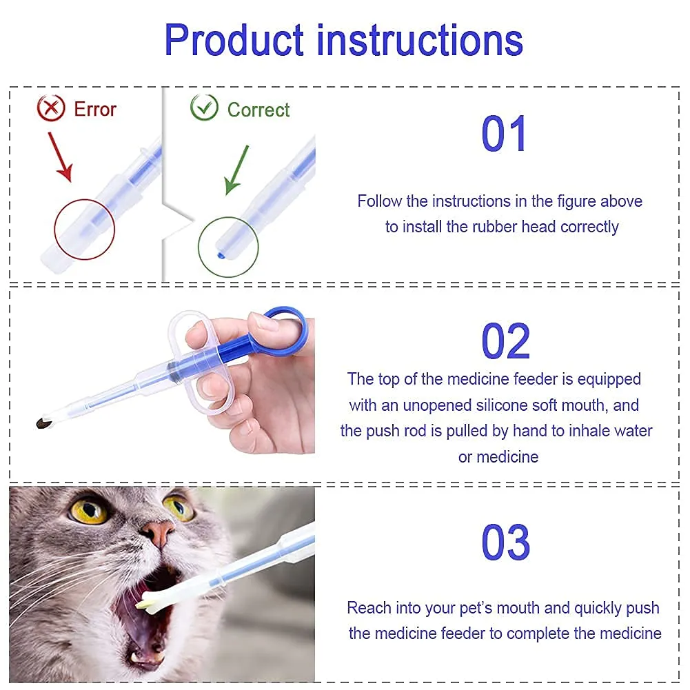 Houdao Sparapillole Riutilizzabile per Gatti e Animali Domestici, Siringa con Punta in Silicone per Pillole, Liquidi e Capsule (Blu) - immagine 2