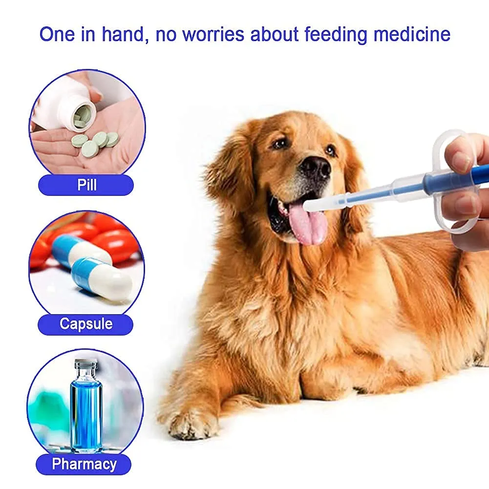 Houdao Sparapillole Riutilizzabile per Gatti e Animali Domestici, Siringa con Punta in Silicone per Pillole, Liquidi e Capsule (Blu) - immagine 3