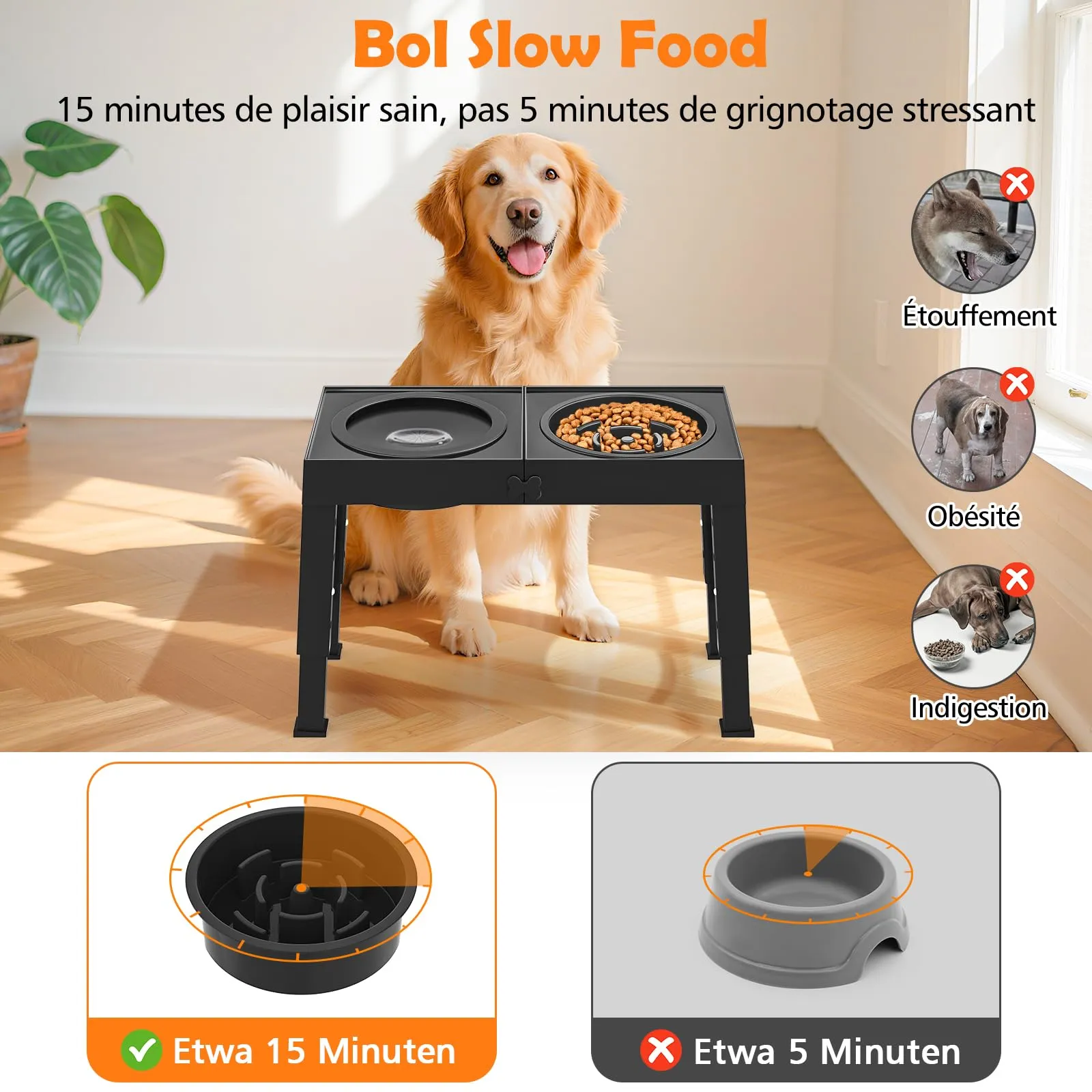X XBEN Ciotole per Cani 3-in-1 Rialzate, 5 Altezze Regolabili, Ciotola Anti Ingozzamento 1L e Ciotola Acqua Antigoccia 1,4L, Pieghevole e Antiscivolo - immagine 3