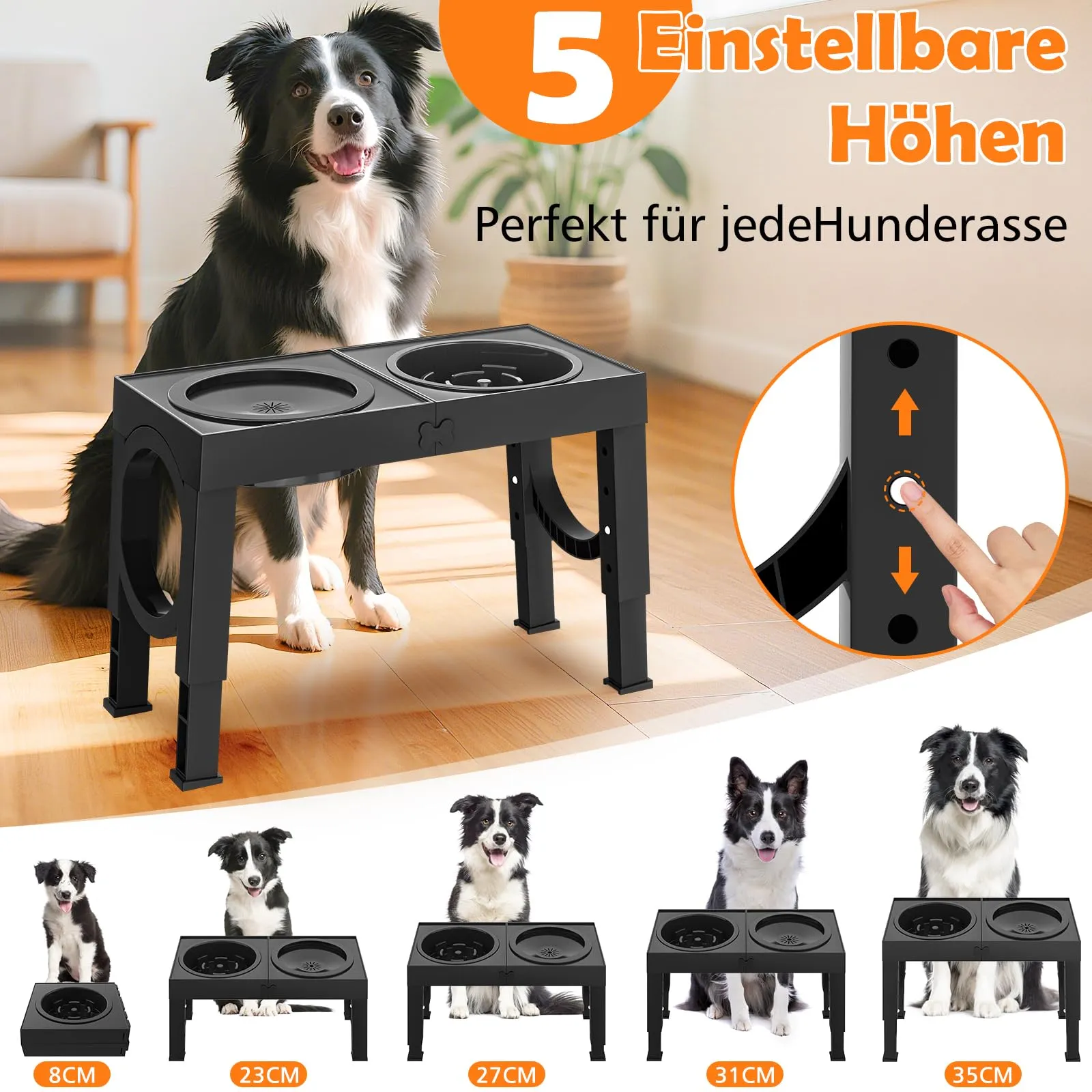 X XBEN Ciotole per Cani 3-in-1 Rialzate, 5 Altezze Regolabili, Ciotola Anti Ingozzamento 1L e Ciotola Acqua Antigoccia 1,4L, Pieghevole e Antiscivolo - immagine 5