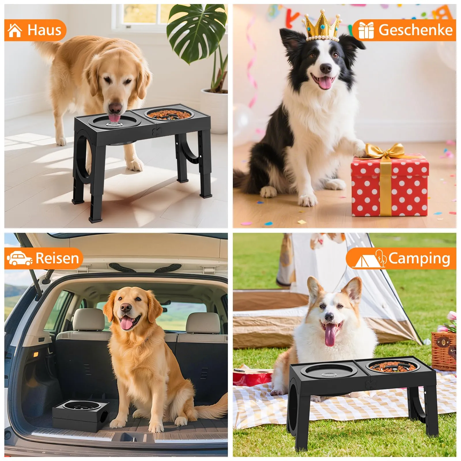 X XBEN Ciotole per Cani 3-in-1 Rialzate, 5 Altezze Regolabili, Ciotola Anti Ingozzamento 1L e Ciotola Acqua Antigoccia 1,4L, Pieghevole e Antiscivolo - immagine 6