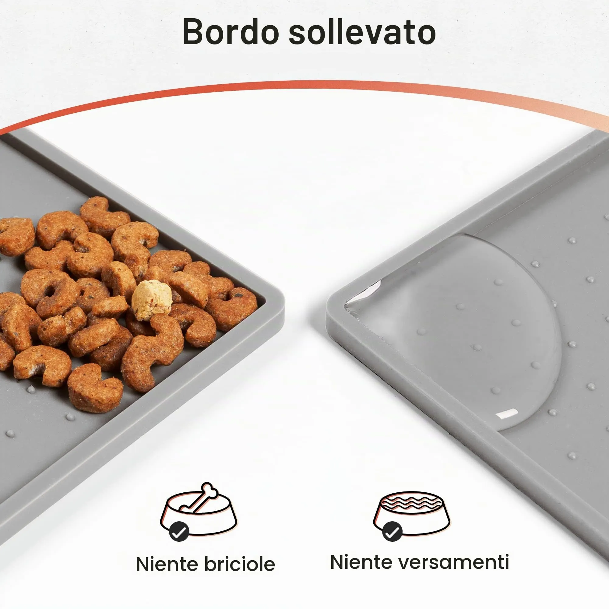Conlun Tappetino Alimenti per Cani e Gatti in Silicone Antiscivolo, 60 x 40 cm, Grigio - immagine 5