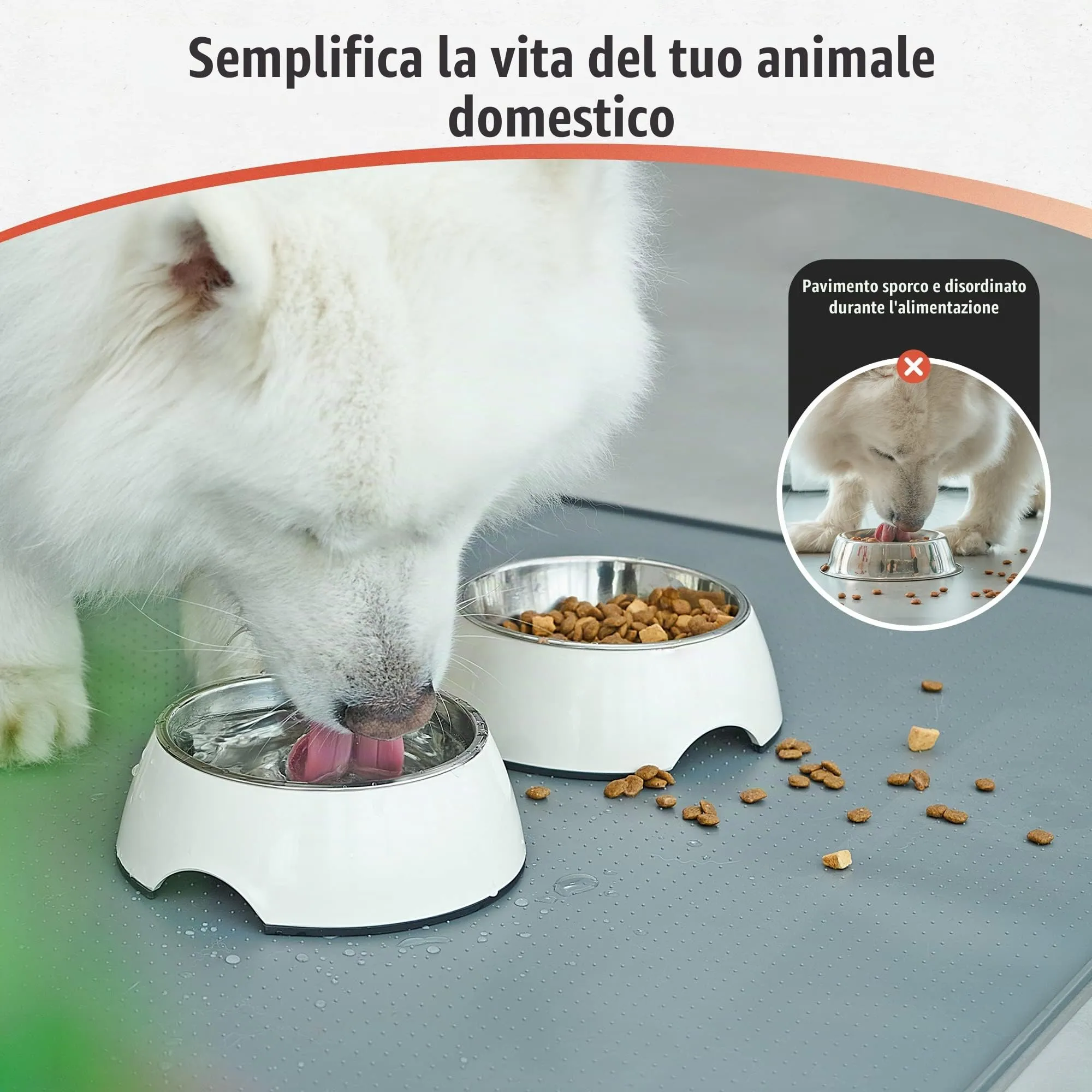 Conlun Tappetino Alimentazione Cani e Gatti in Silicone Antiscivolo con Bordo Rialzato, 48 x 30 cm - immagine 3