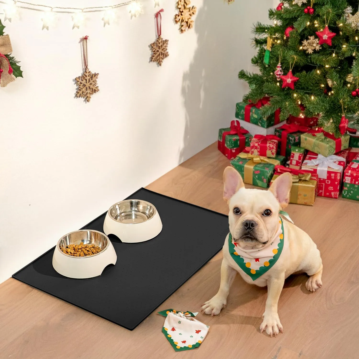 Conlun Tappetino Alimentazione per Cani e Gatti in Silicone Antiscivolo, 48 x 30 cm, Nero - immagine 2