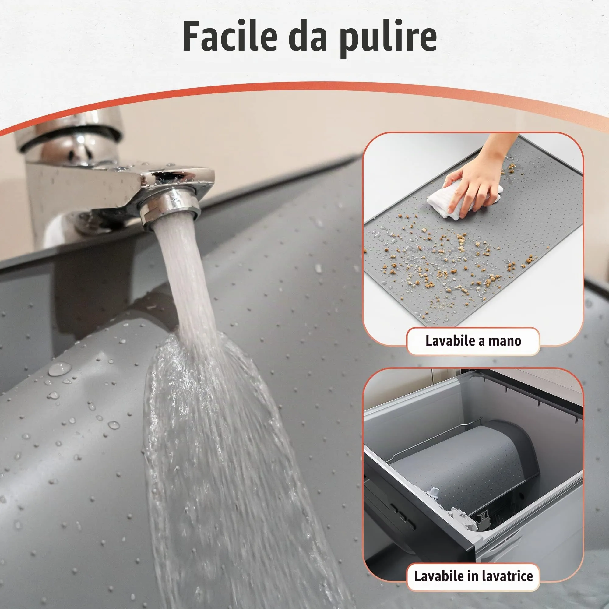Conlun Tappetino Alimentazione per Cani e Gatti in Silicone Antiscivolo con Bordo Rialzato, 81 x 61 cm, Grigio - immagine 4
