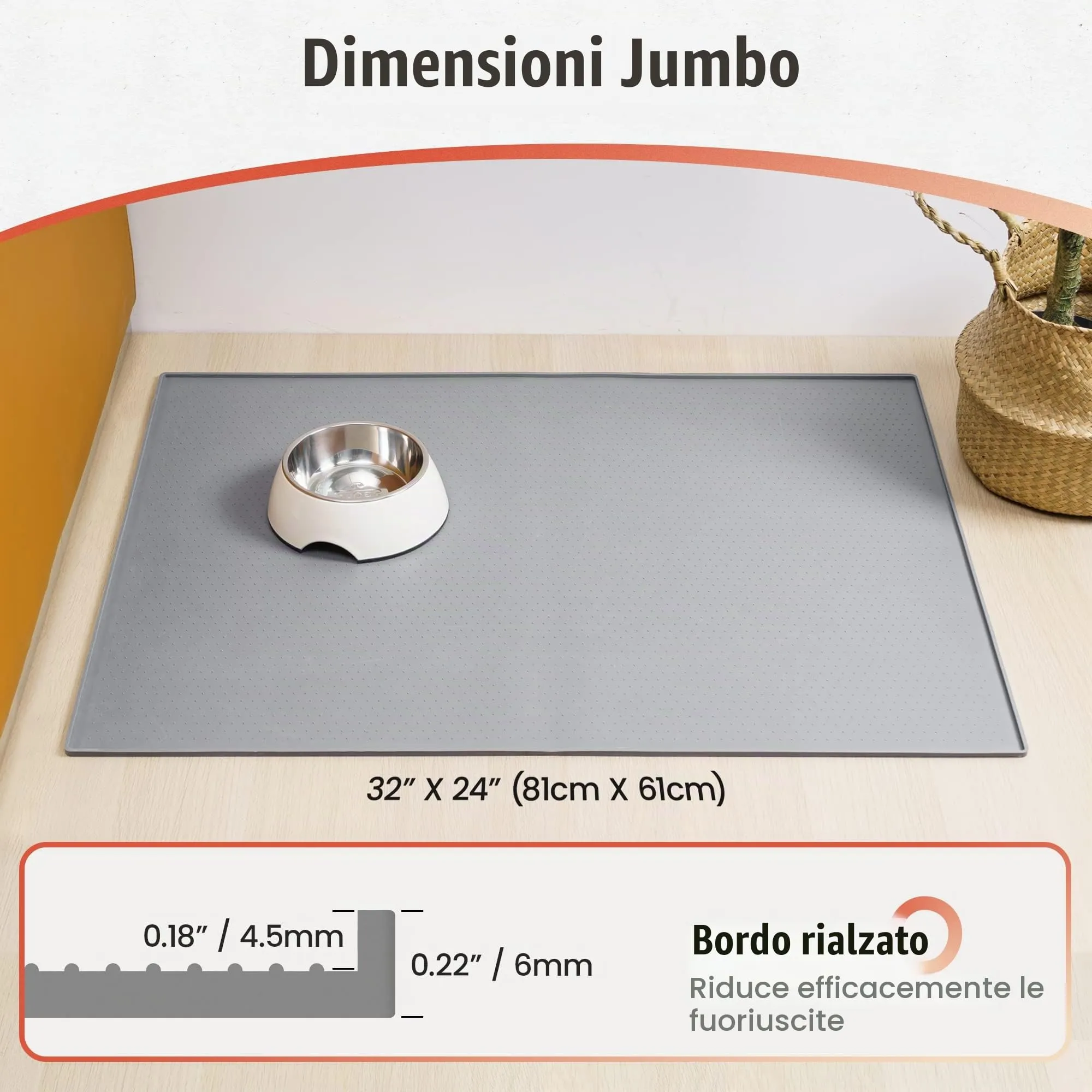 Conlun Tappetino Alimentazione per Cani e Gatti in Silicone Antiscivolo con Bordo Rialzato, 81 x 61 cm, Taupe - immagine 2