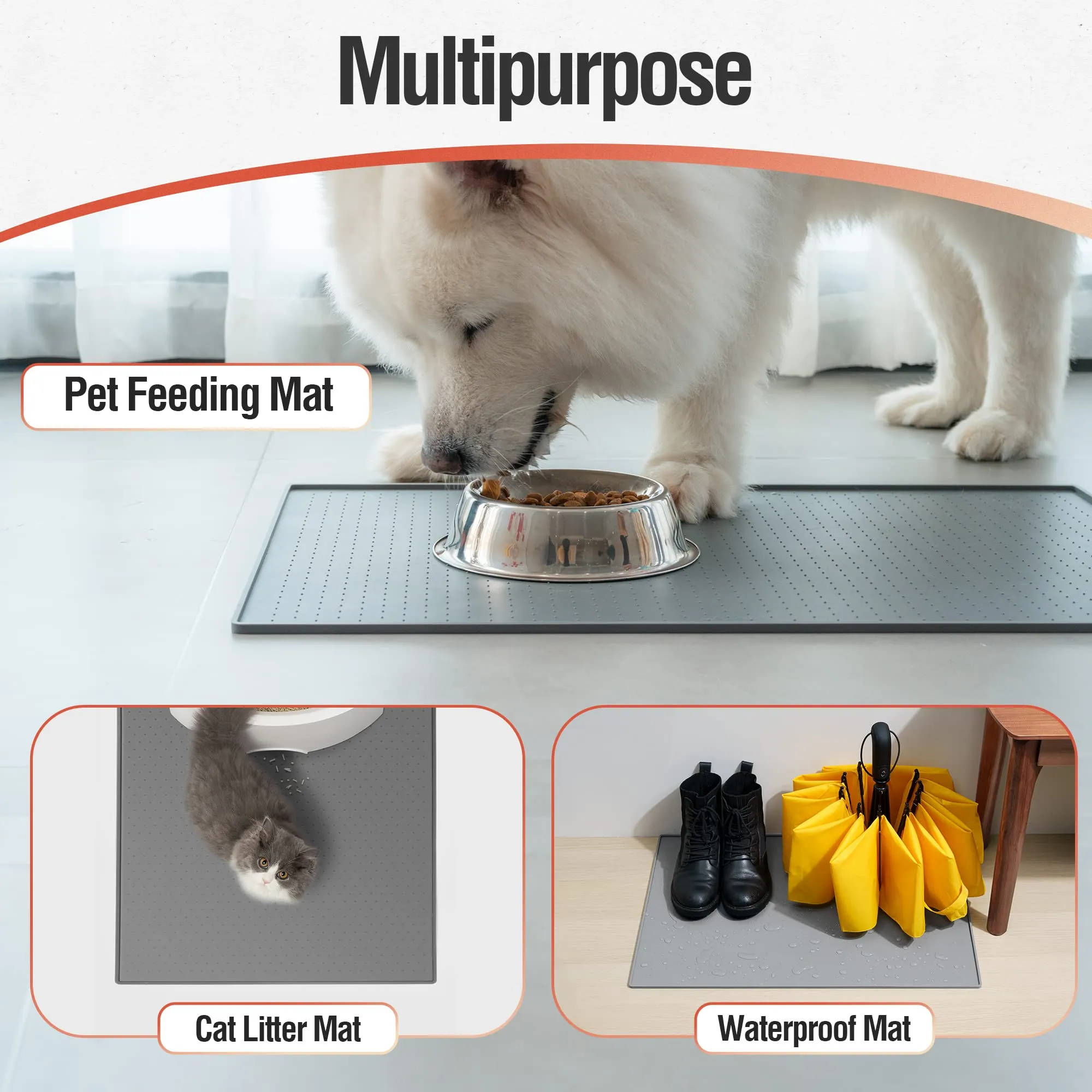Conlun Tappetino Alimenti per Cani e Gatti in Silicone Antiscivolo con Bordo Rialzato, 81 x 61 cm, Beige Naturale - immagine 6