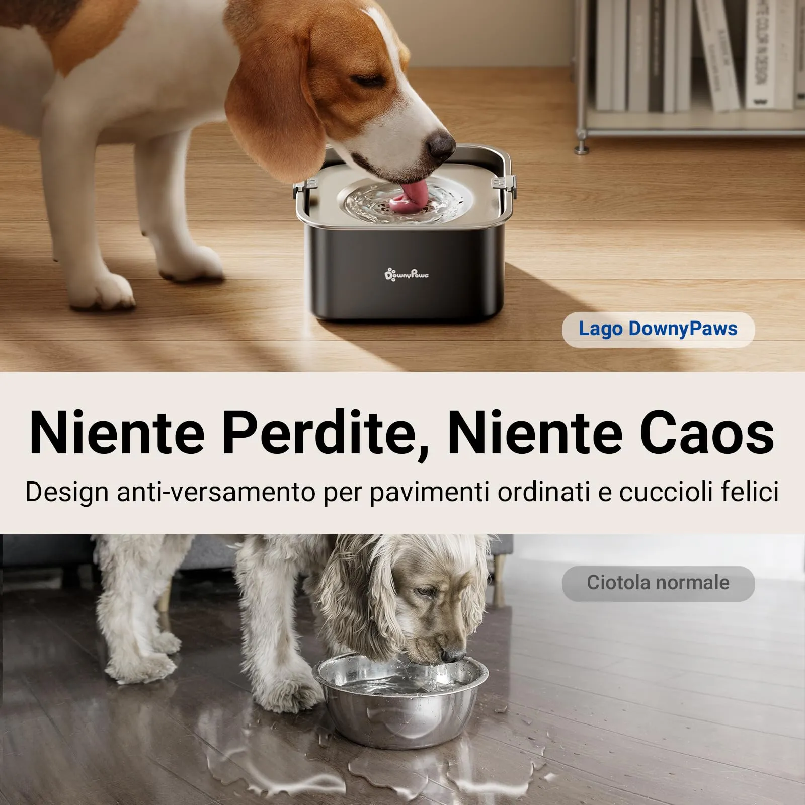 DownyPaws Ciotola Acqua Cane Antigoccia in Acciaio Inox, 3 L, Nero - immagine 2