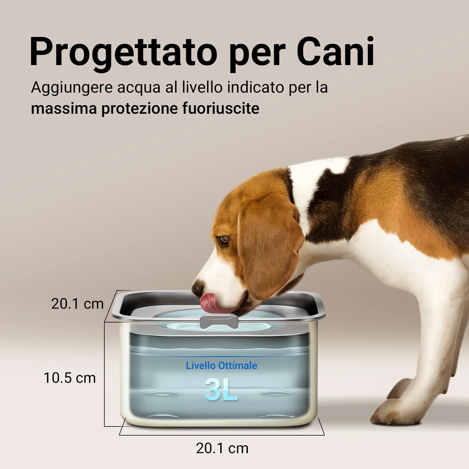 DownyPaws Ciotola Acqua Cane Antigoccia in Acciaio Inox, 3 L, Beige - immagine 3