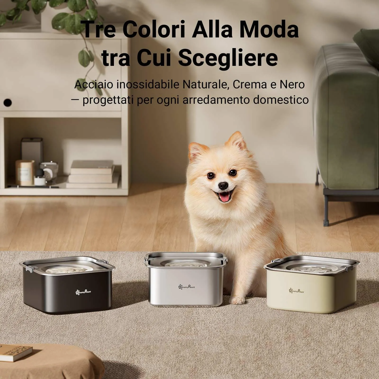 DownyPaws Ciotola Acqua Cane Antigoccia in Acciaio Inox, 3 L, Beige - immagine 9
