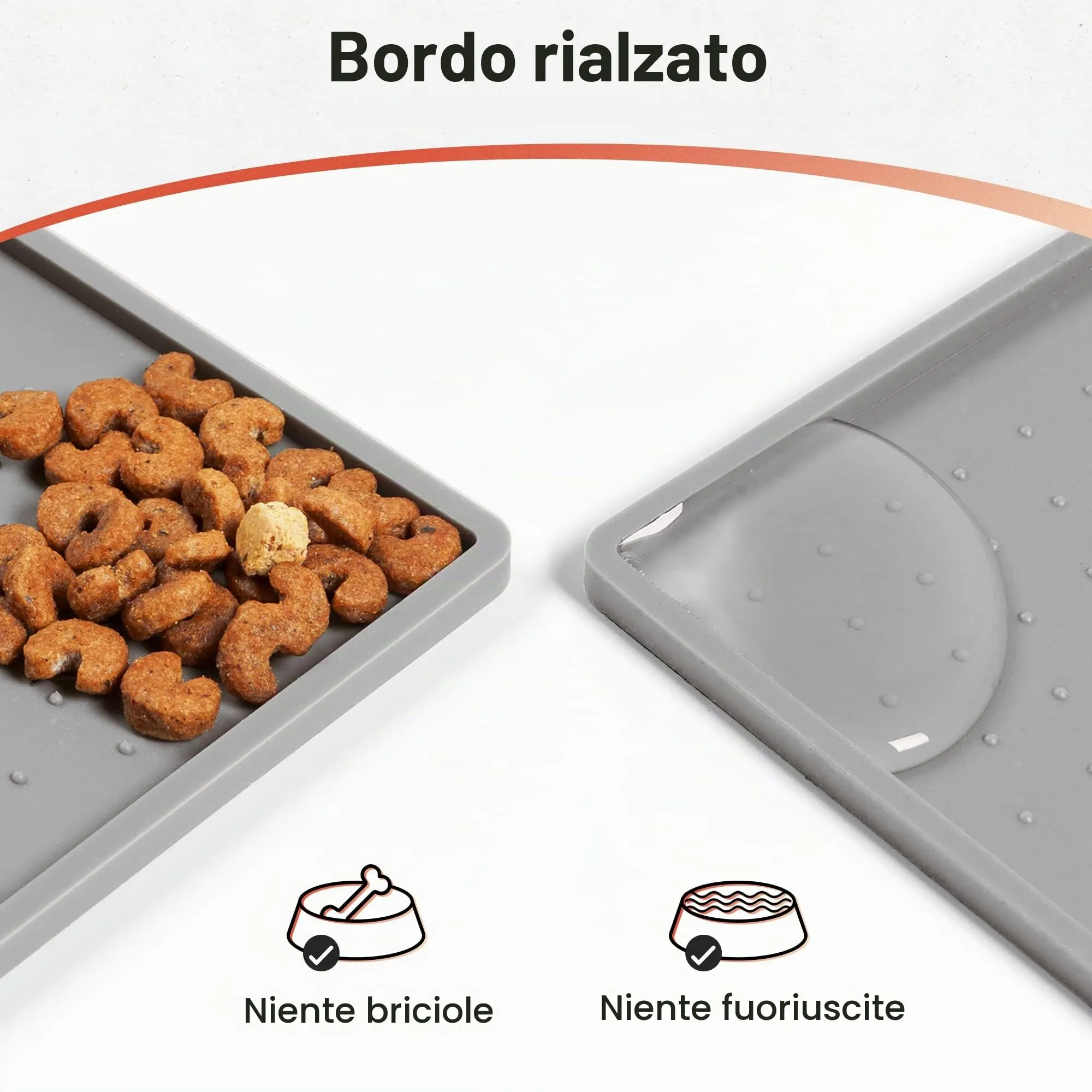Conlun Tappetino Alimenti per Cani e Gatti in Silicone Antiscivolo con Bordo Rialzato, 48x30 cm (Confezione da 2) - immagine 2