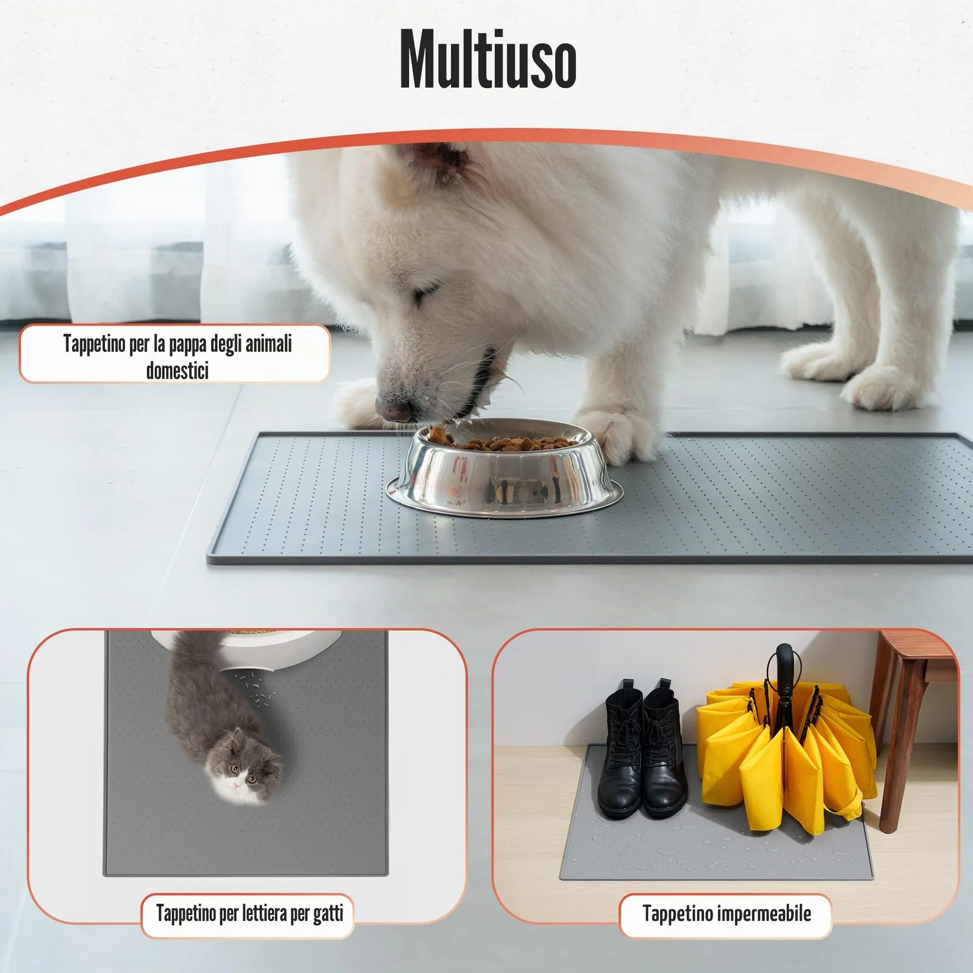 Conlun Tappetino Alimenti per Cani e Gatti in Silicone Antiscivolo con Bordo Rialzato, 48x30 cm (Confezione da 2) - immagine 6