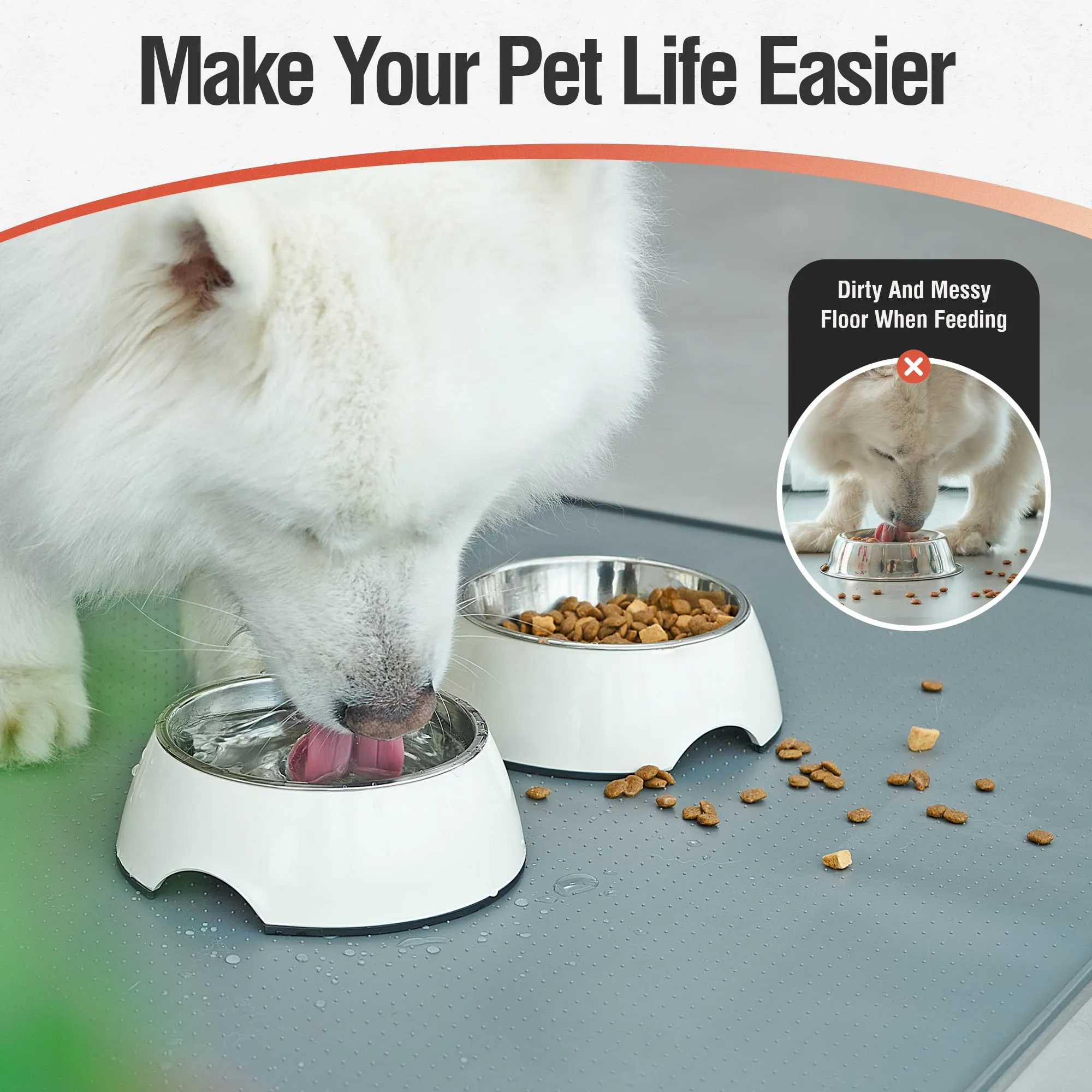 Conlun Tappetino Alimentazione Cani e Gatti in Silicone Antiscivolo con Bordo Rialzato, 48x30 cm, Confezione da 2 - immagine 4