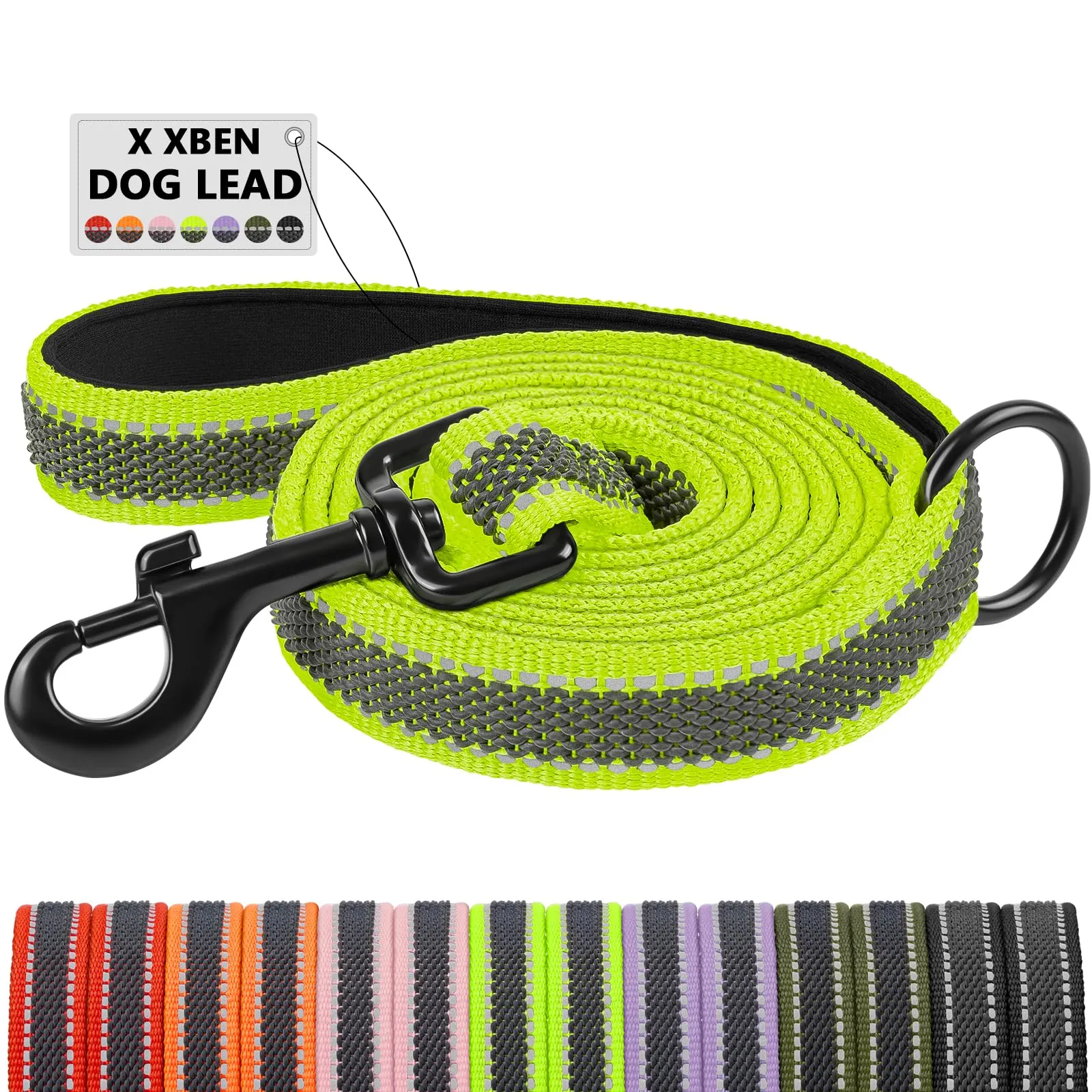 X XBEN Guinzaglio per Cani Riflettente con Manico Imbottito, 20mm x 1,5m, Verde - immagine 1