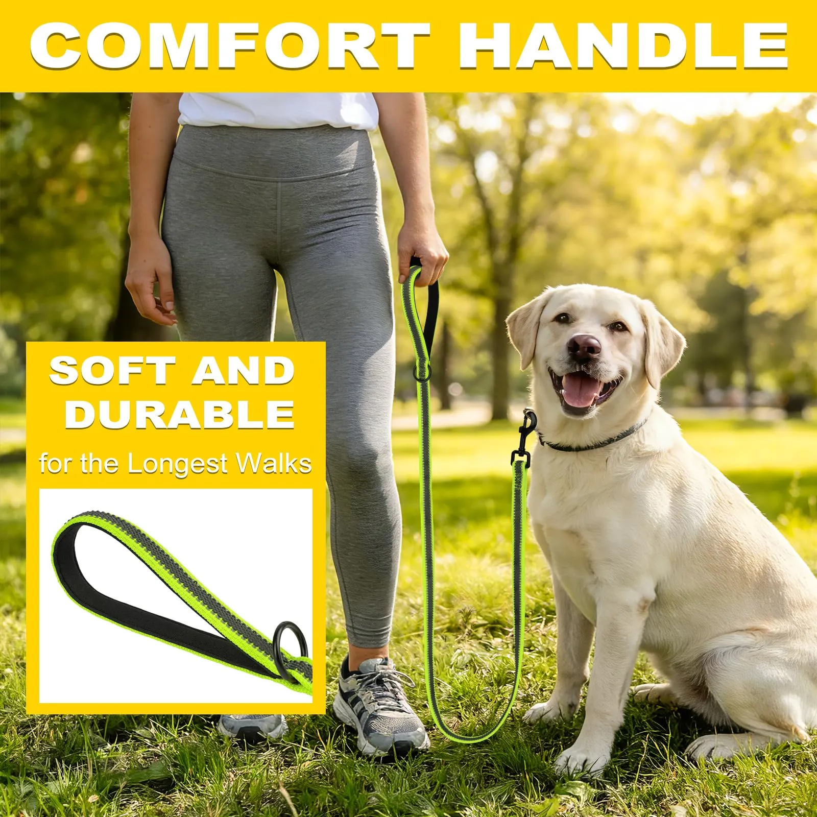 X XBEN Guinzaglio per Cani Riflettente con Manico Imbottito, 20mm x 1,5m, Verde - immagine 3
