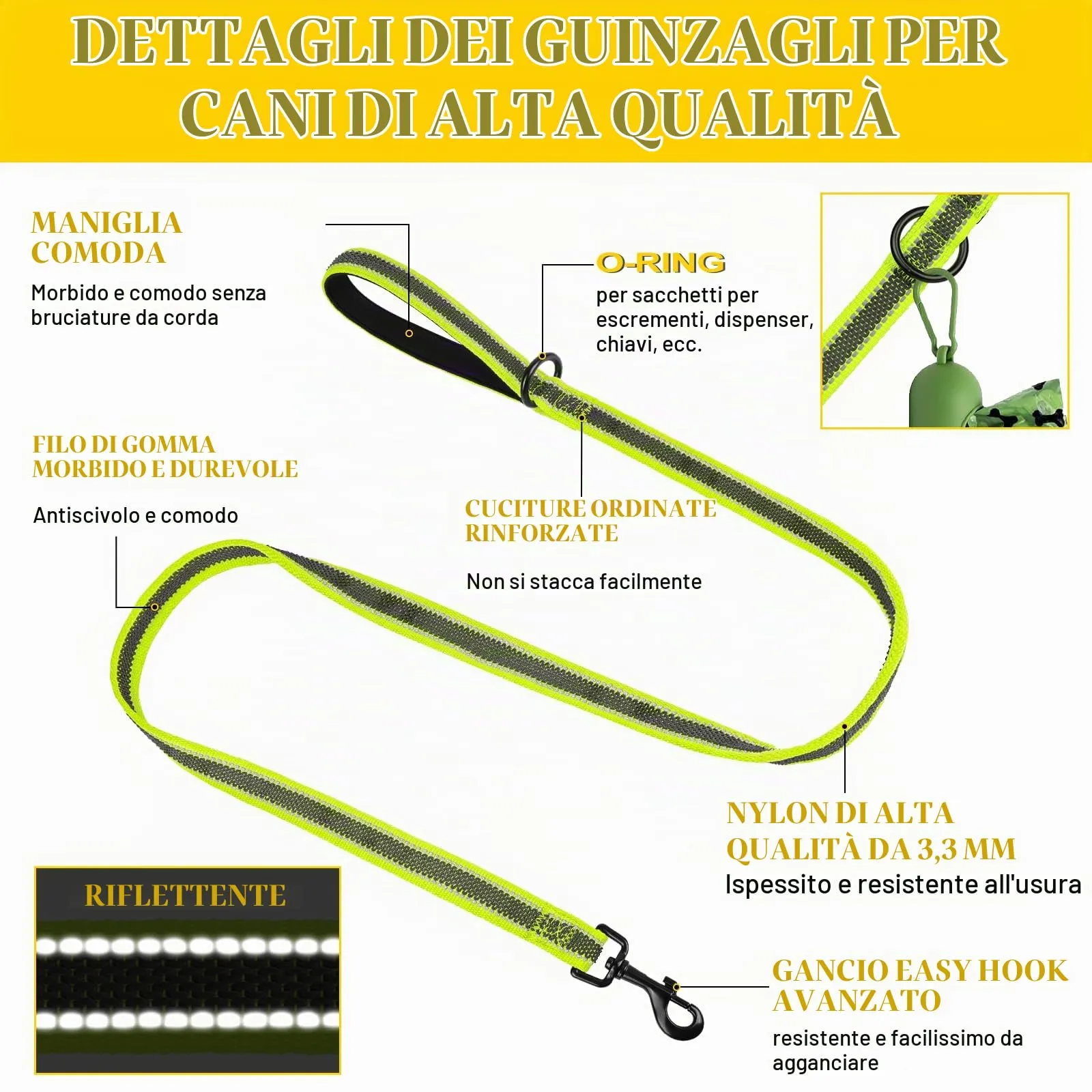 X XBEN Guinzaglio per Cani Riflettente con Manico Imbottito, 20mm x 1,5m, Verde - immagine 6