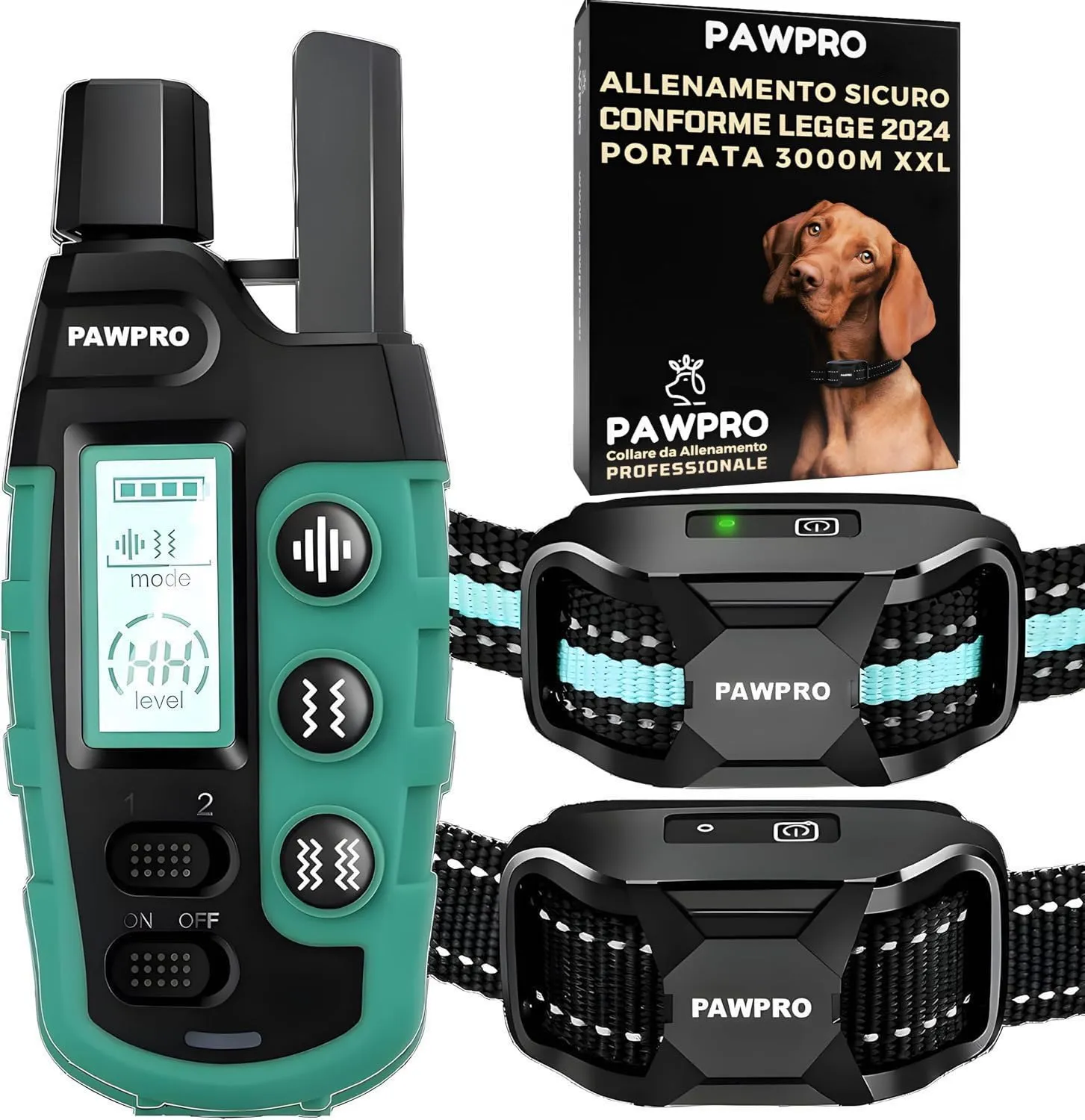 PAWPRO Collare da Addestramento per Cani, Portata 3000m, Modalità Beep, Vibrazione e Boost Vibrazione, Per Tutte le Taglie (2 Collari) - immagine 1