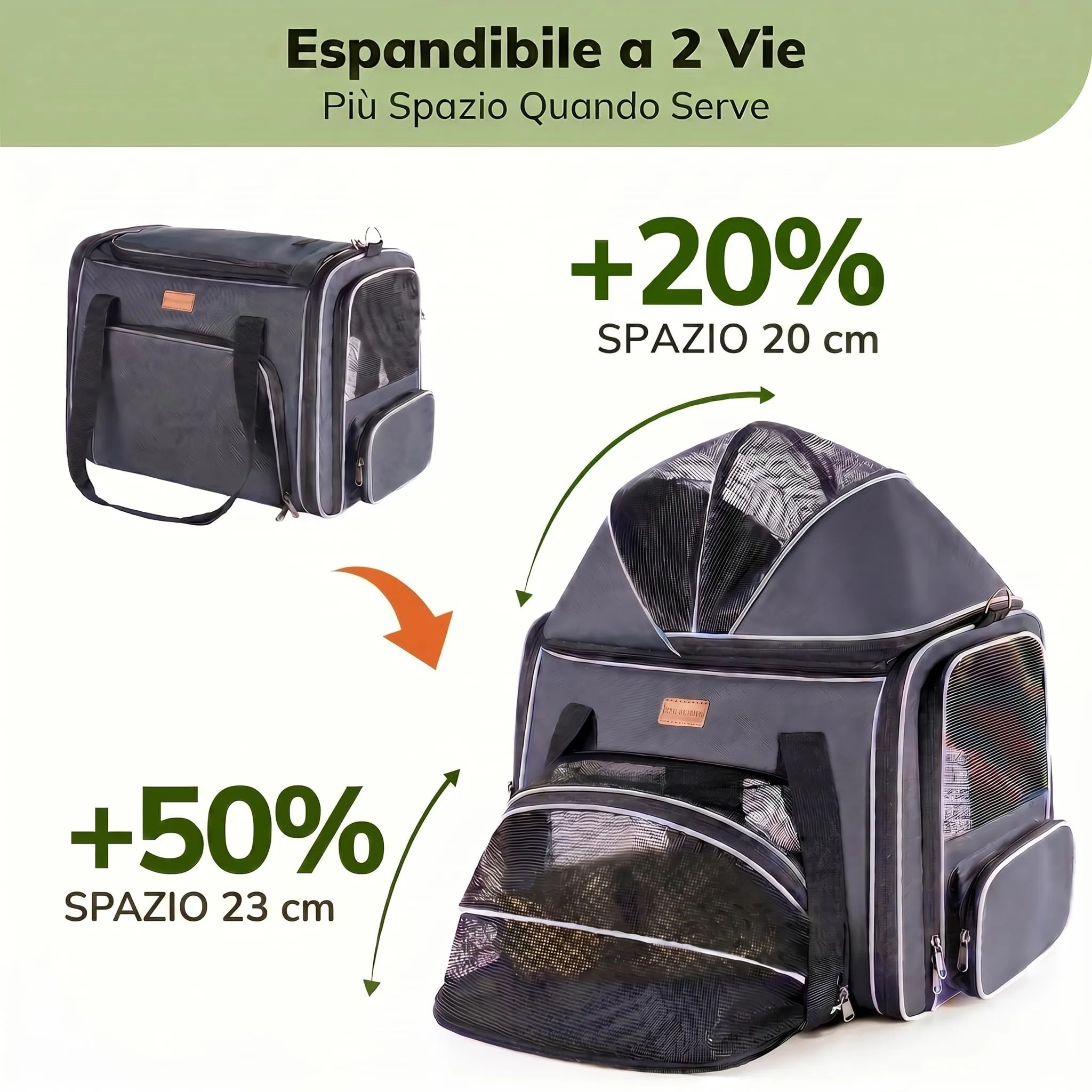 Morpilot Trasportino per Gatti e Cani fino a 7 kg, Pieghevole ed Espandibile, 44x31x34 cm, Grigio Argento - immagine 3