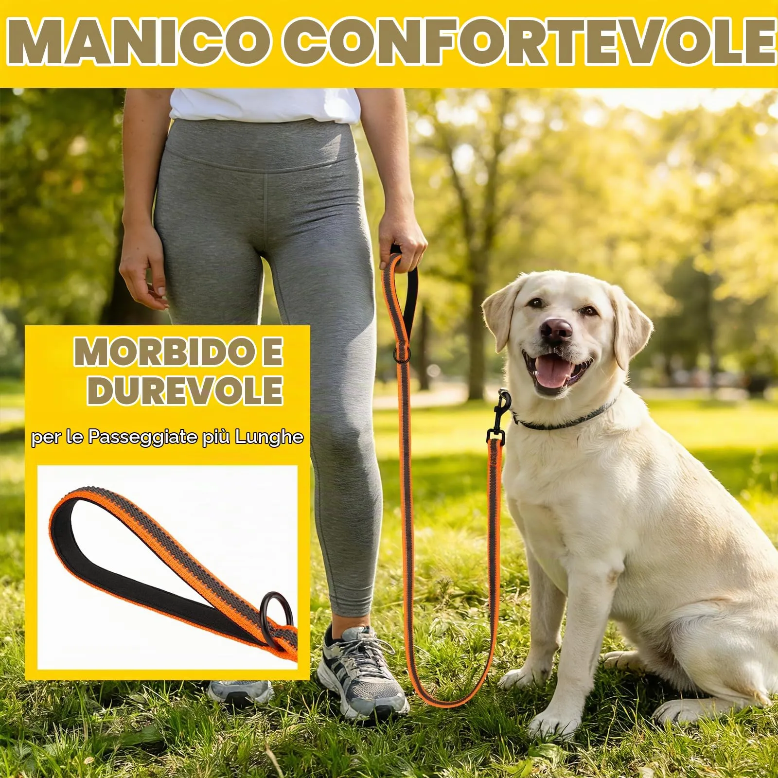 X XBEN Guinzaglio per Cani Riflettente, 20mm x 1,2m, con Manico Imbottito, Arancione - immagine 3