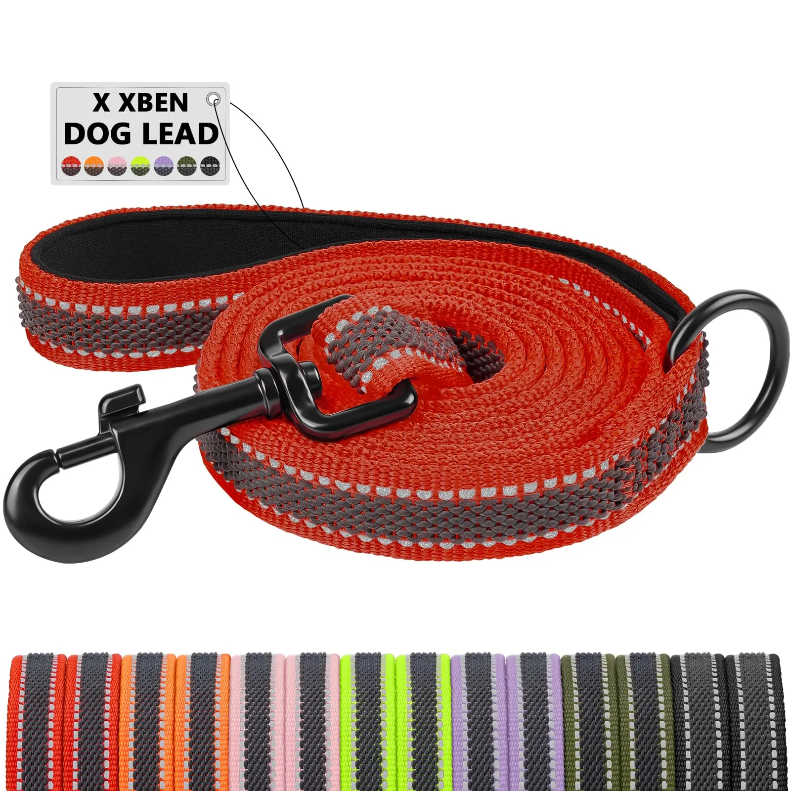 X XBEN Guinzaglio per Cani Riflettente, 20mm x 1,8m, con Manico Imbottito, Rosso - immagine 1
