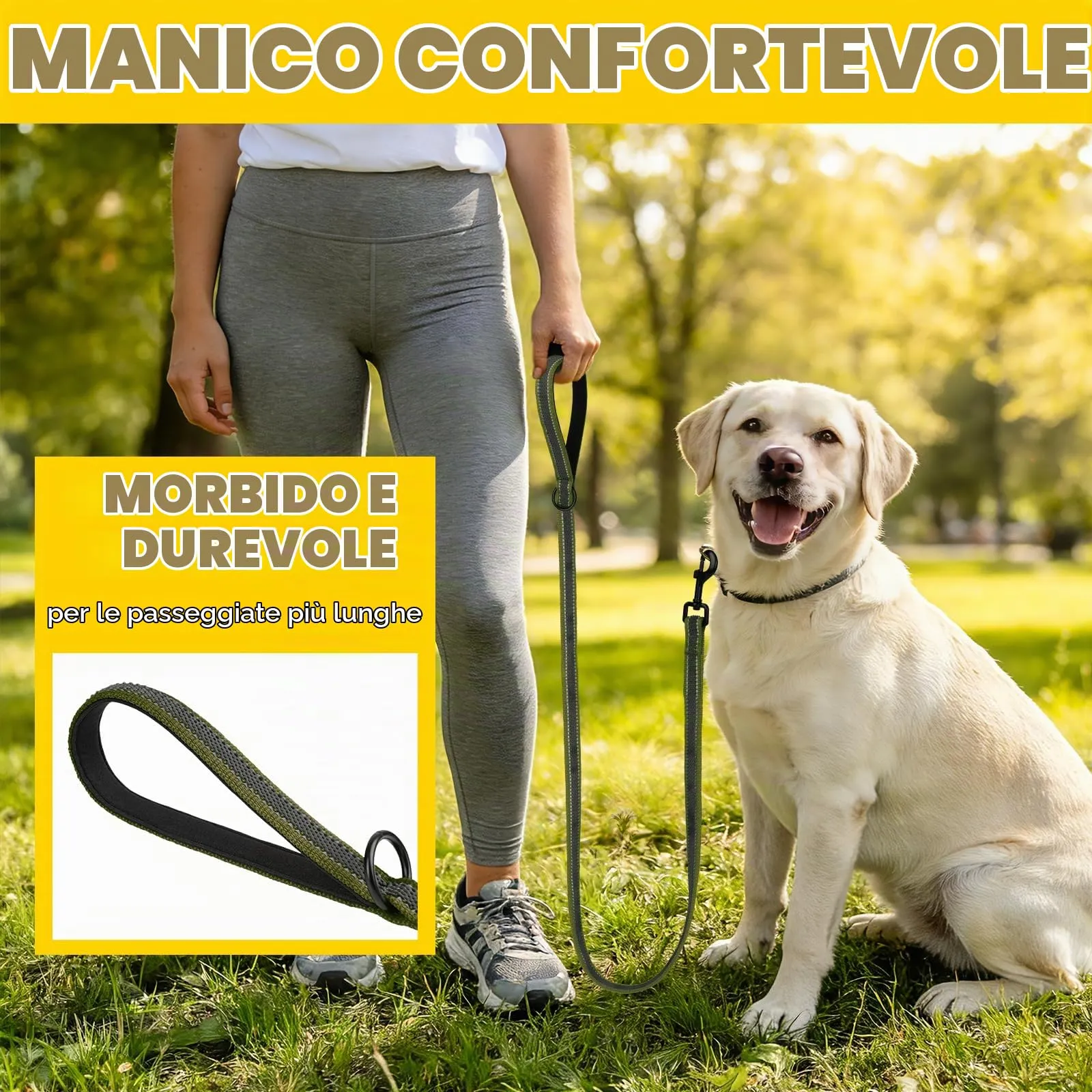 X XBEN Guinzaglio per Cani Riflettente, 20mm-2m, Manico Imbottito, Verde Oliva - immagine 3