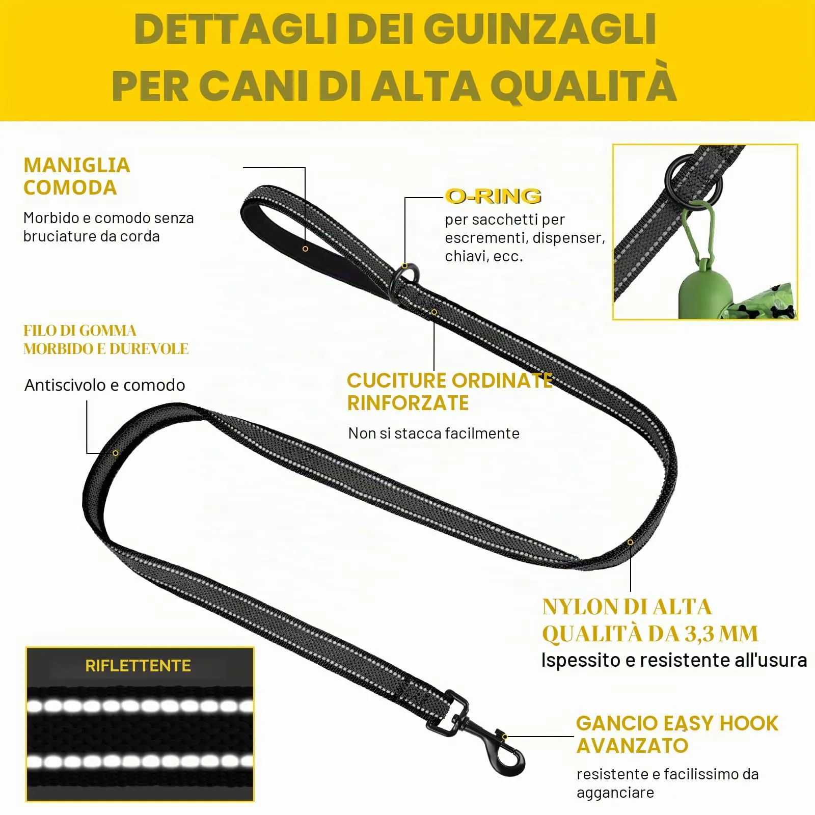 X XBEN Guinzaglio per Cani Riflettente, 15mm-2m, Nero - immagine 6