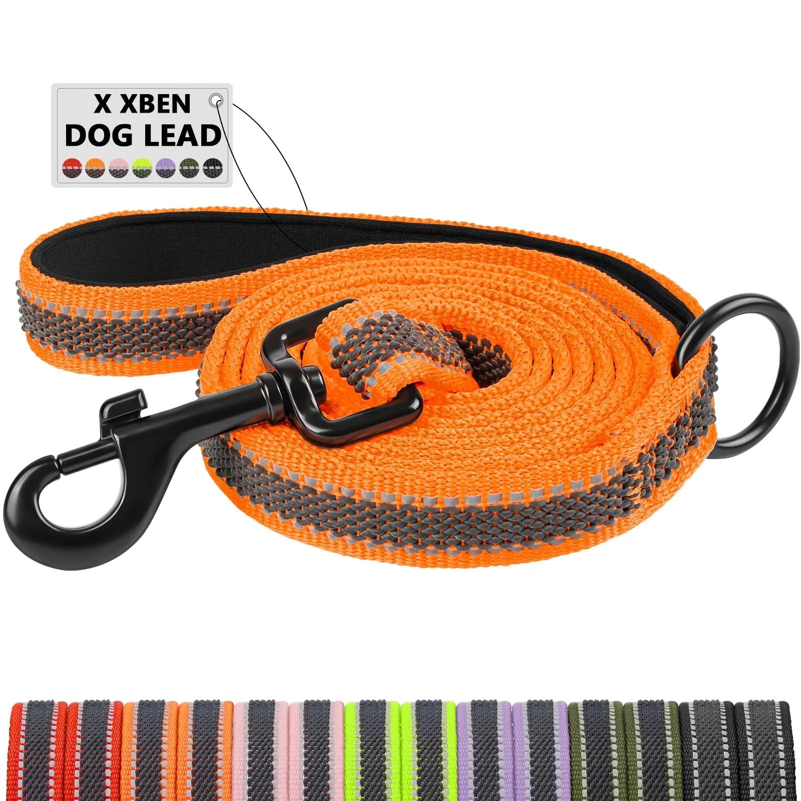 X XBEN Guinzaglio per Cani Riflettente, 20mm x 2,2m, Manico Imbottito, Arancione - immagine 1