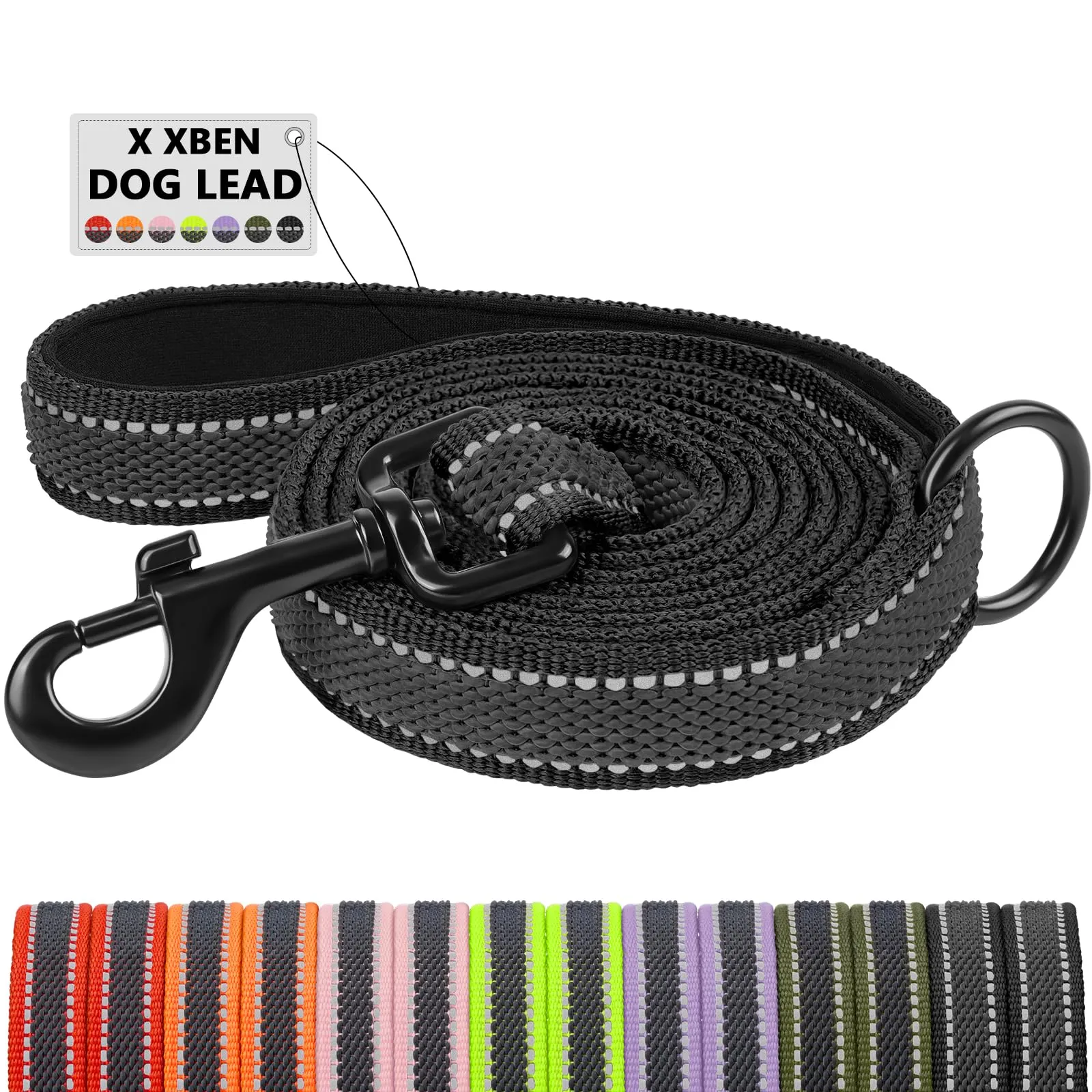 X XBEN Guinzaglio per Cani Riflettente con Manico Imbottito e Fili di Gomma, 20mm x 1,8m - immagine 1
