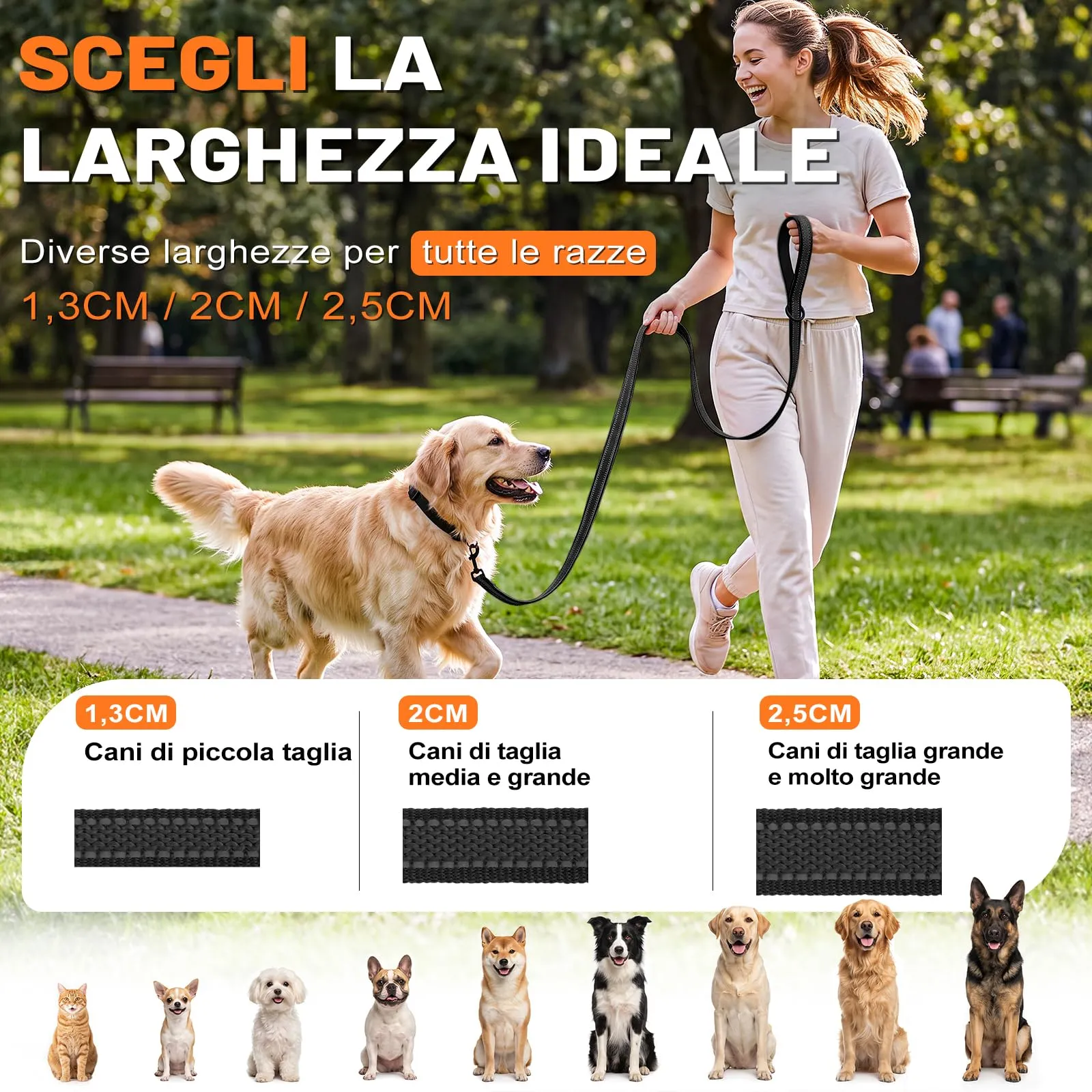 X XBEN Guinzaglio per Cani Riflettente con Manico Imbottito e Fili di Gomma, 20mm x 1,8m - immagine 6