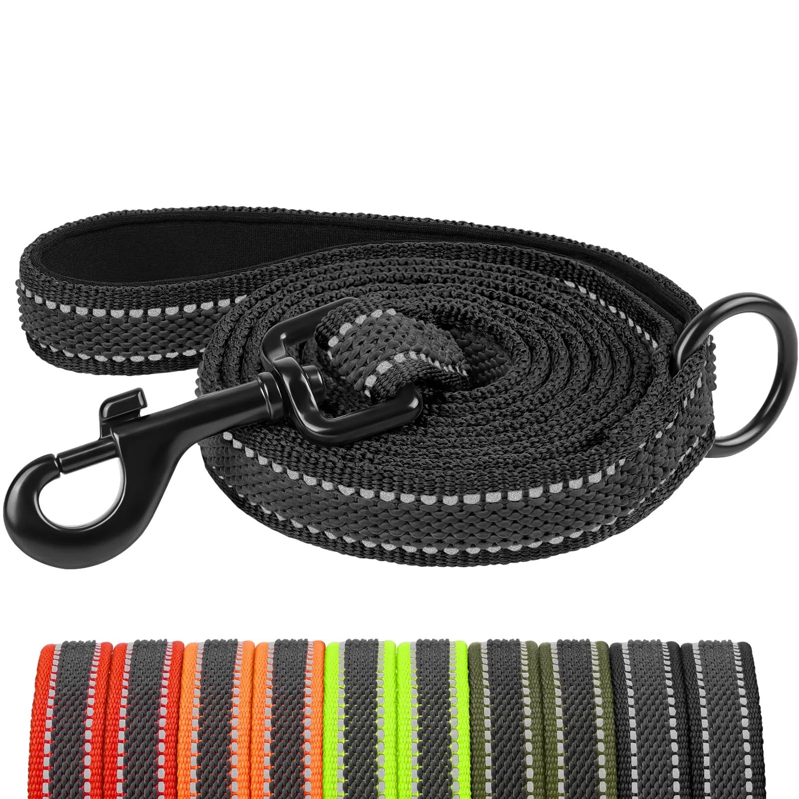 X XBEN Guinzaglio per Cani Riflettente 20mm x 2.2m con Manico Imbottito, Nero - immagine 1
